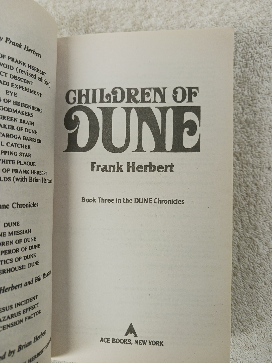 Dune Trilogy Children of Dune Messiah Frank Herbert ACE Books Edition Paperback