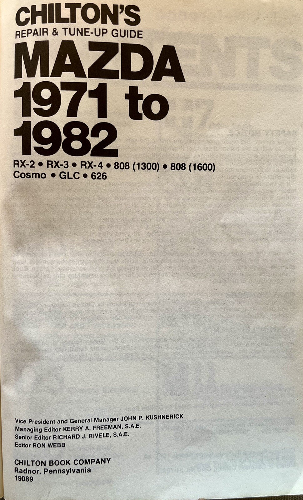 1982 Chilton’s Repair Tune Up Guide Mazda 1971-1982 RX-2 RX-3 RX-4 808’S GLC 626