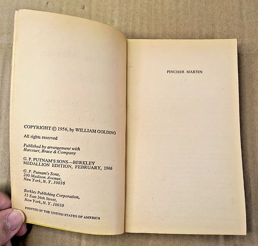 William Golding, Pincher Martin, Paperback 1966