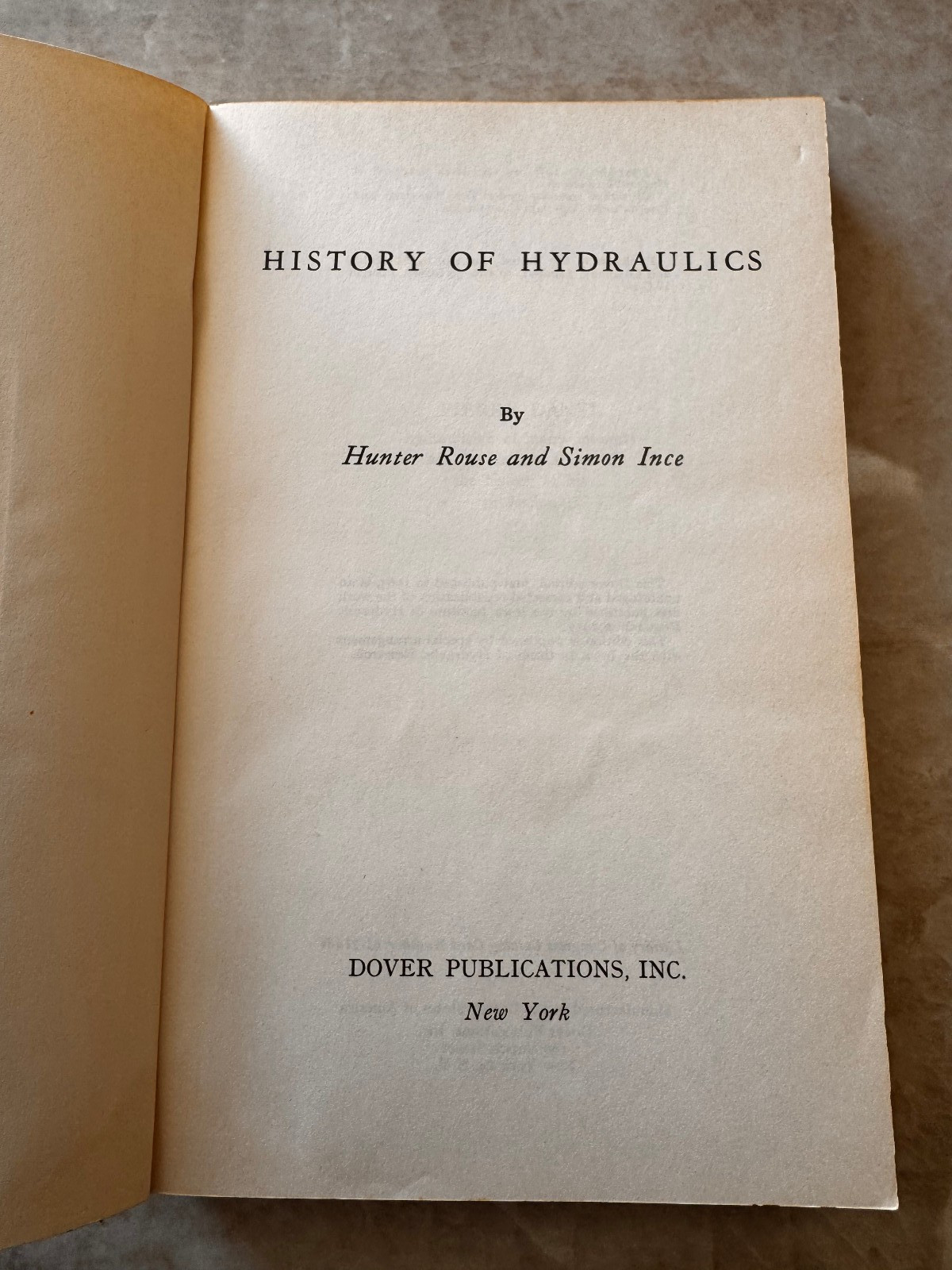 THE HISTORY OF HYDRAULICS BY HUNTER ROUSE AND SIMON INCE