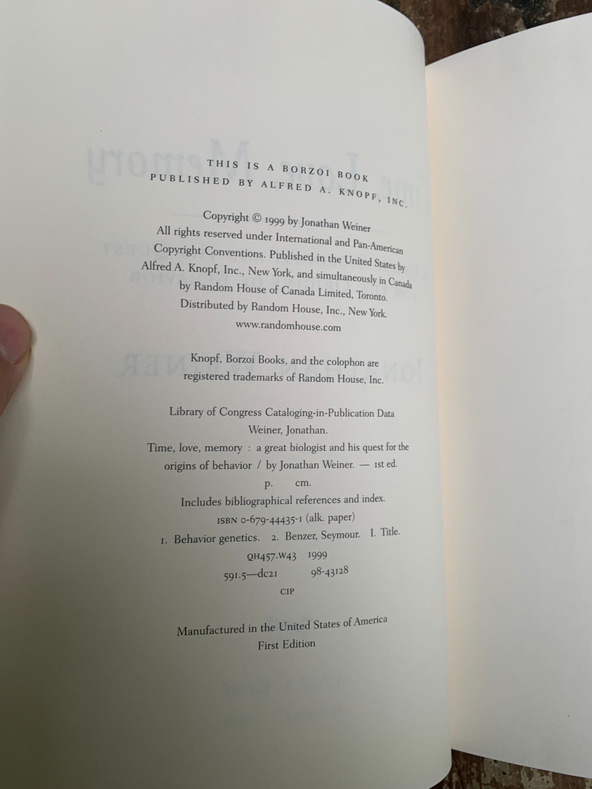 TIME, LOVE, MEMORY-J.Weiner/Genetics/Biology/Evolution/Psychology/NEW/HB/DJ/Illu