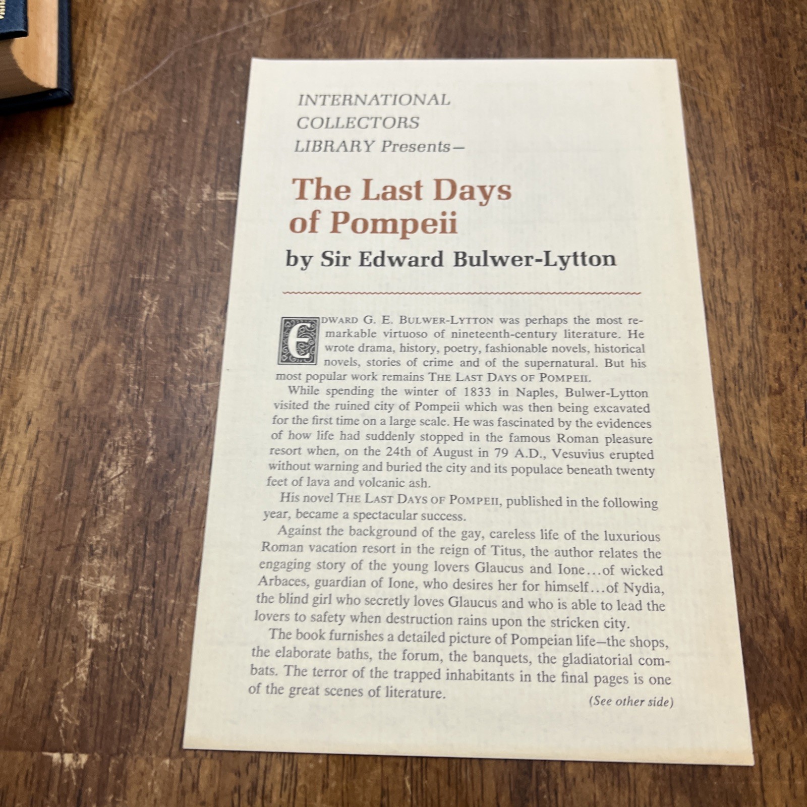 The Last Days of Pompeii Edward G.E. Bulwer-Lytton International Collectors Lib