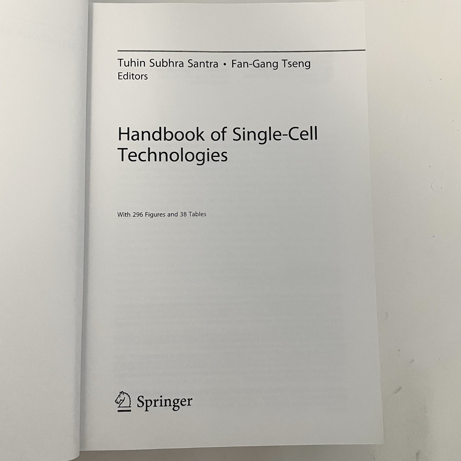 Handbook Of Single-Cell Technologies Springer Santra & Tseng Hardcover Book