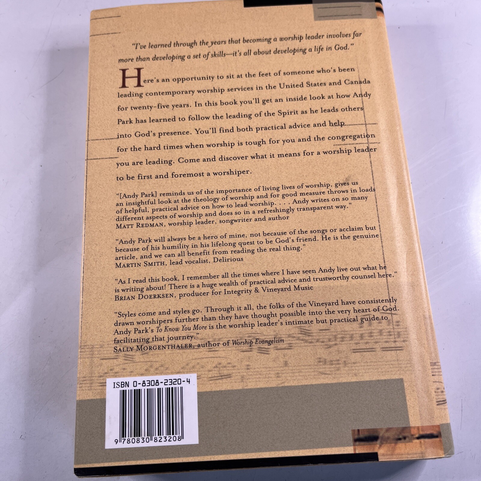To Know You More By Andy Park Cultivating the Heart of the Worship Leader Book