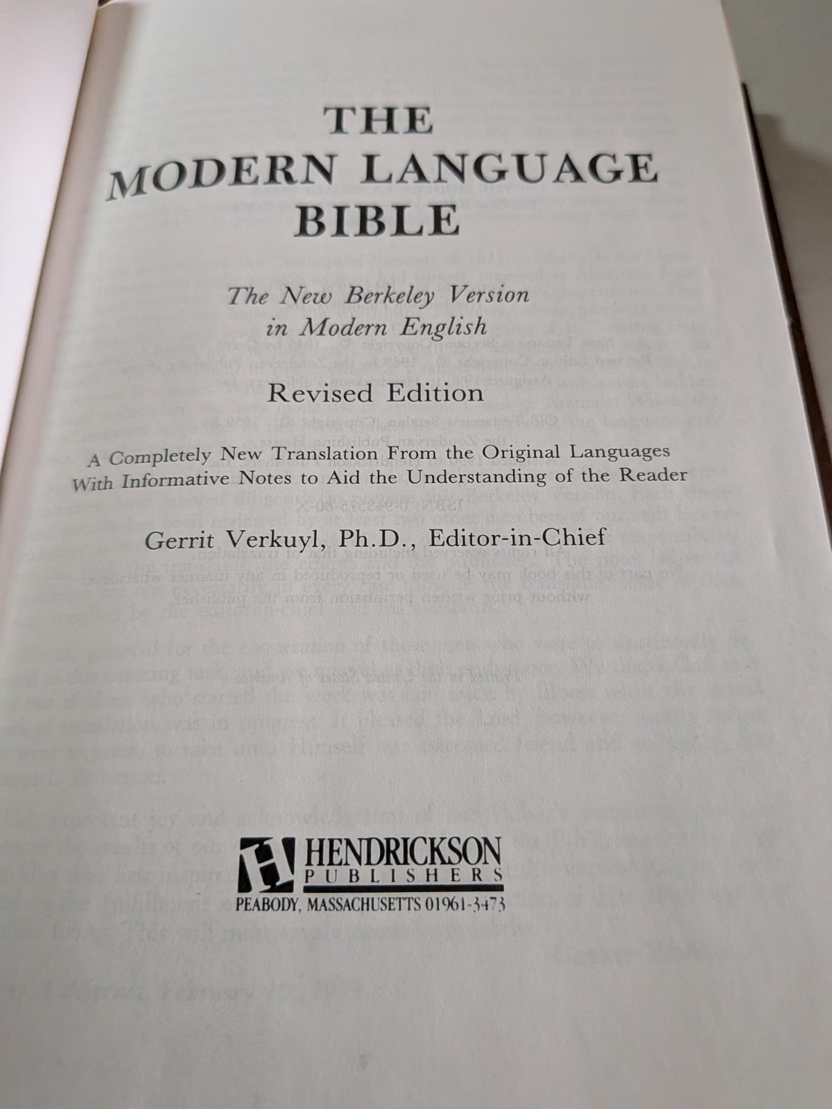 THE MODERN LANGUAGE BIBLE New Berkeley Version, Hendrickson, HB, DJ, Very Good