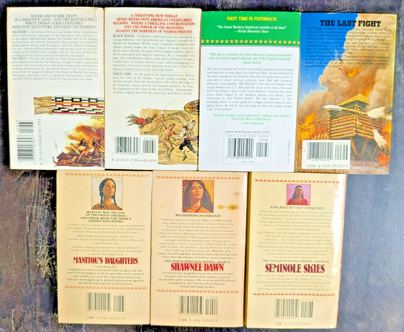 Western / Native American Indian Themed Paperback 7 Book Lot Westerns Novels