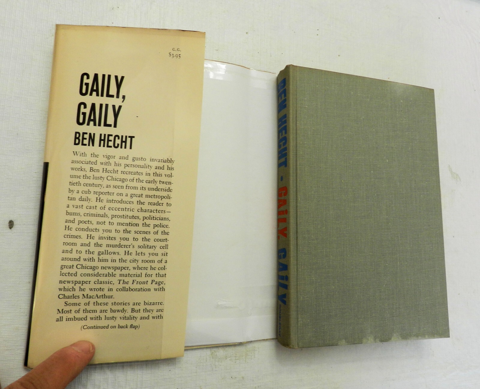 1963, Gaily, Gaily The Memoirs of a Cub Reporter in Chicago by Ben Hecht, HBw/dj
