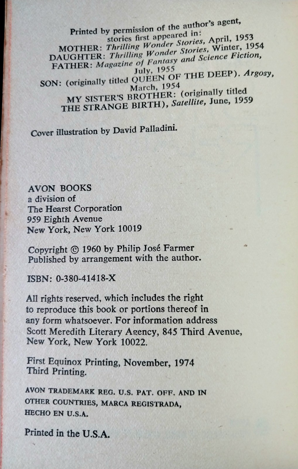 Philip Jose Farmer – Strange Relations – Avon Books 3rd Printing 1978