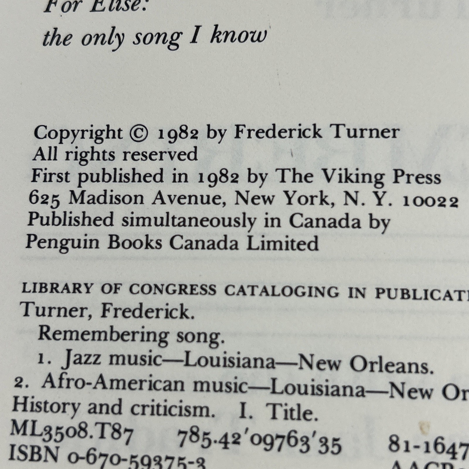 REMEMBERING SONG By Frederick W. Turner – Encounters New Orleans Jazz Tradition