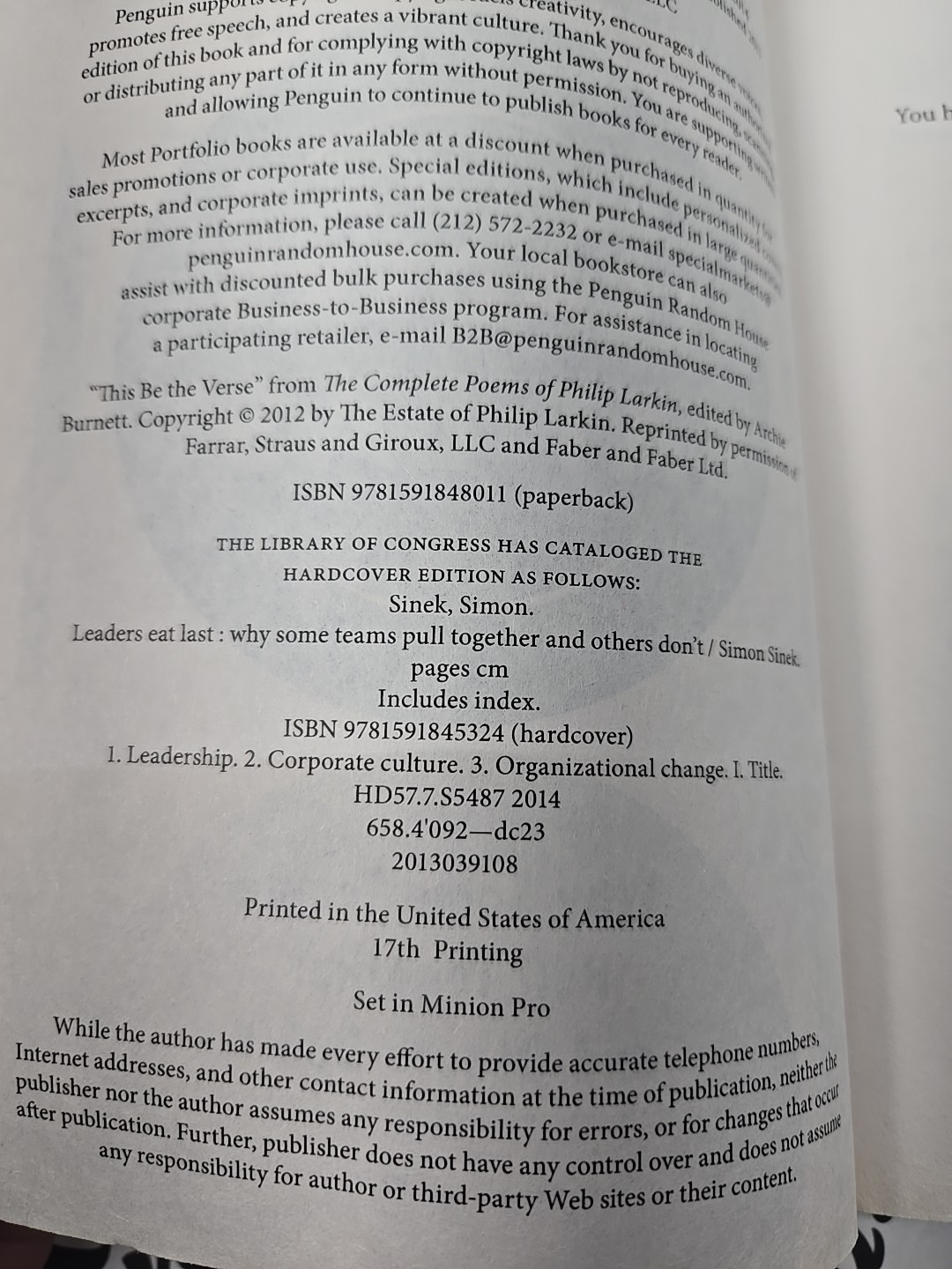 Good Condition Simon Sinek Leaders Eat Last Book
