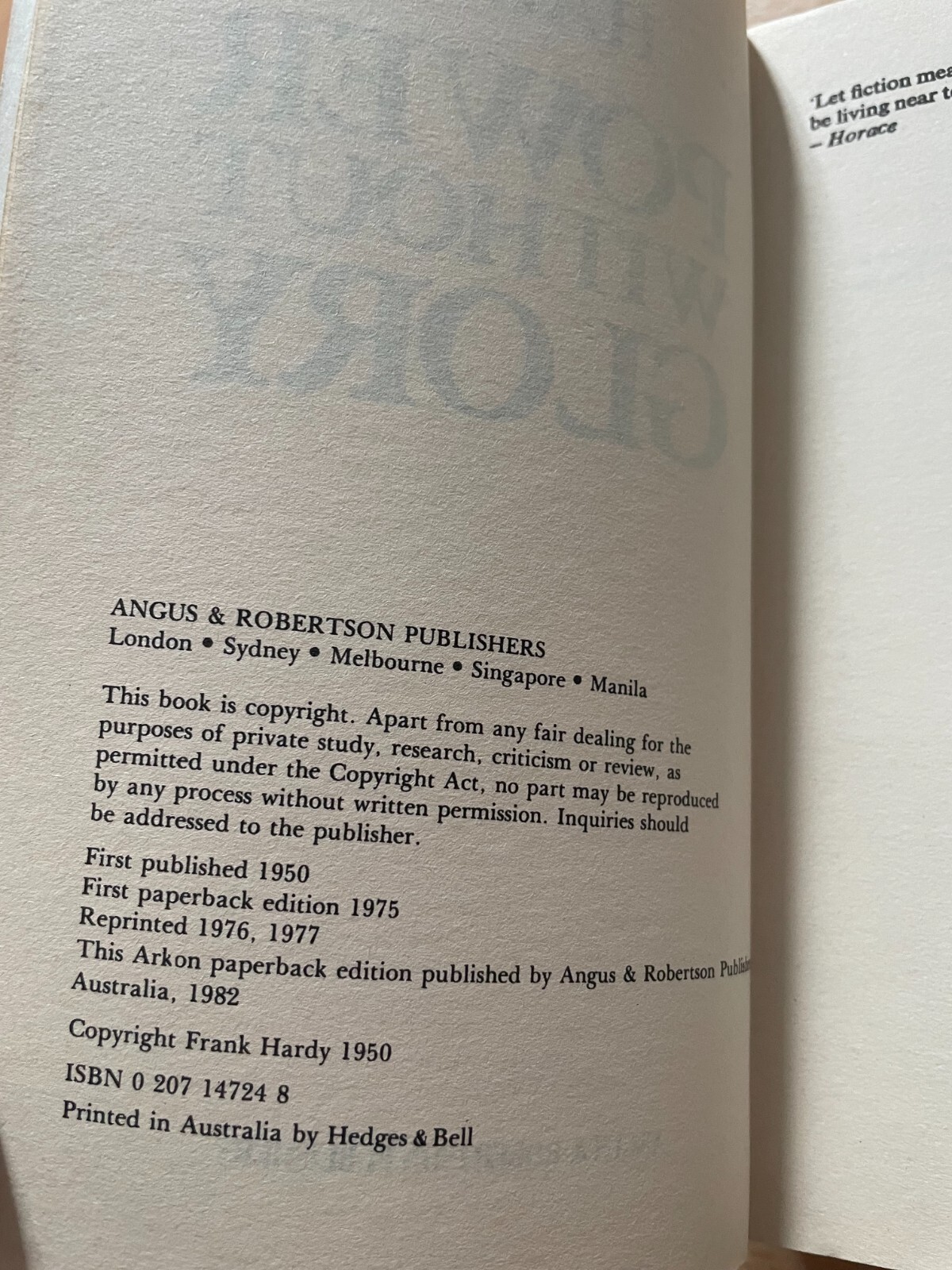 FRANK HARDY. POWER WITHOUT GLORY. 670 PAGES / 1982 – 0207147248