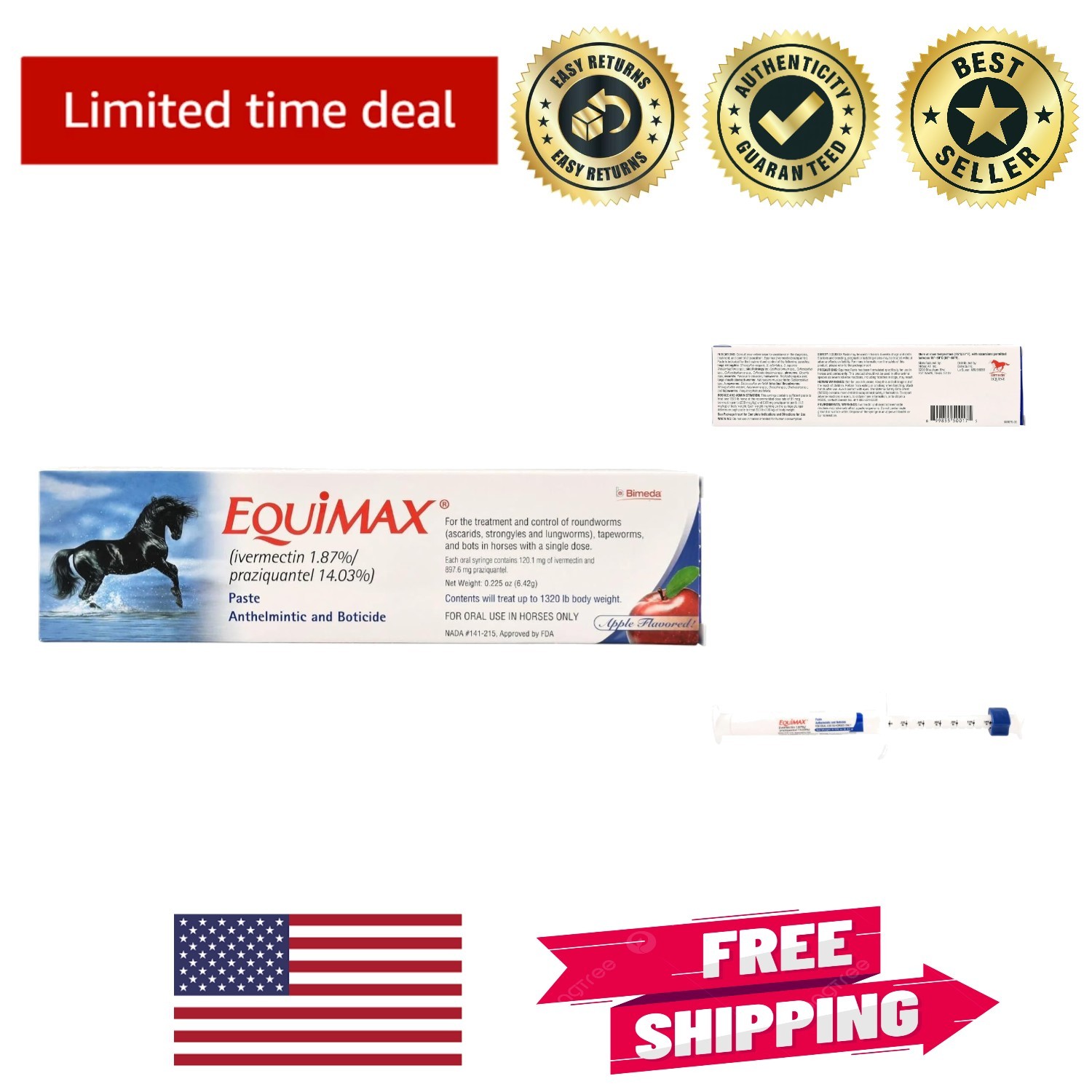 Parasite Control Horse Dewormer Paste – 1 Tube, 1.6oz for Horses up to 1320lb