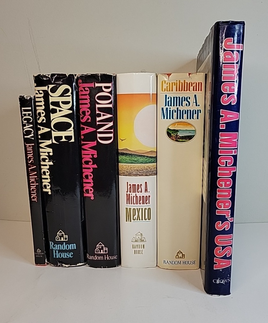 James A. Michener Hardcover Book Lot (6) -Space, Poland, Mexico, Caribbean, more