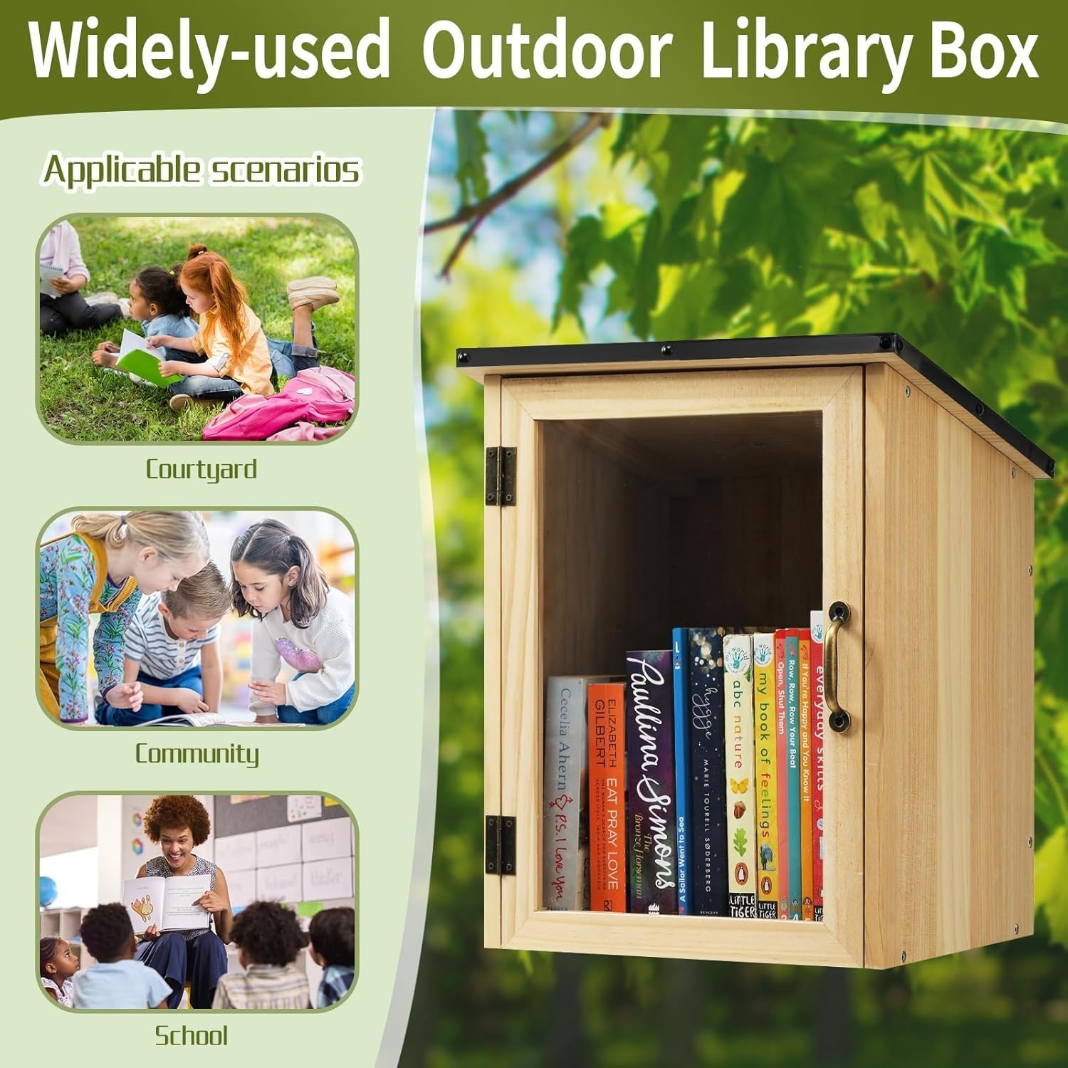 Little Library Box Outdoor, Waterproof Outdoor Library Book Box, Little Wood Cab