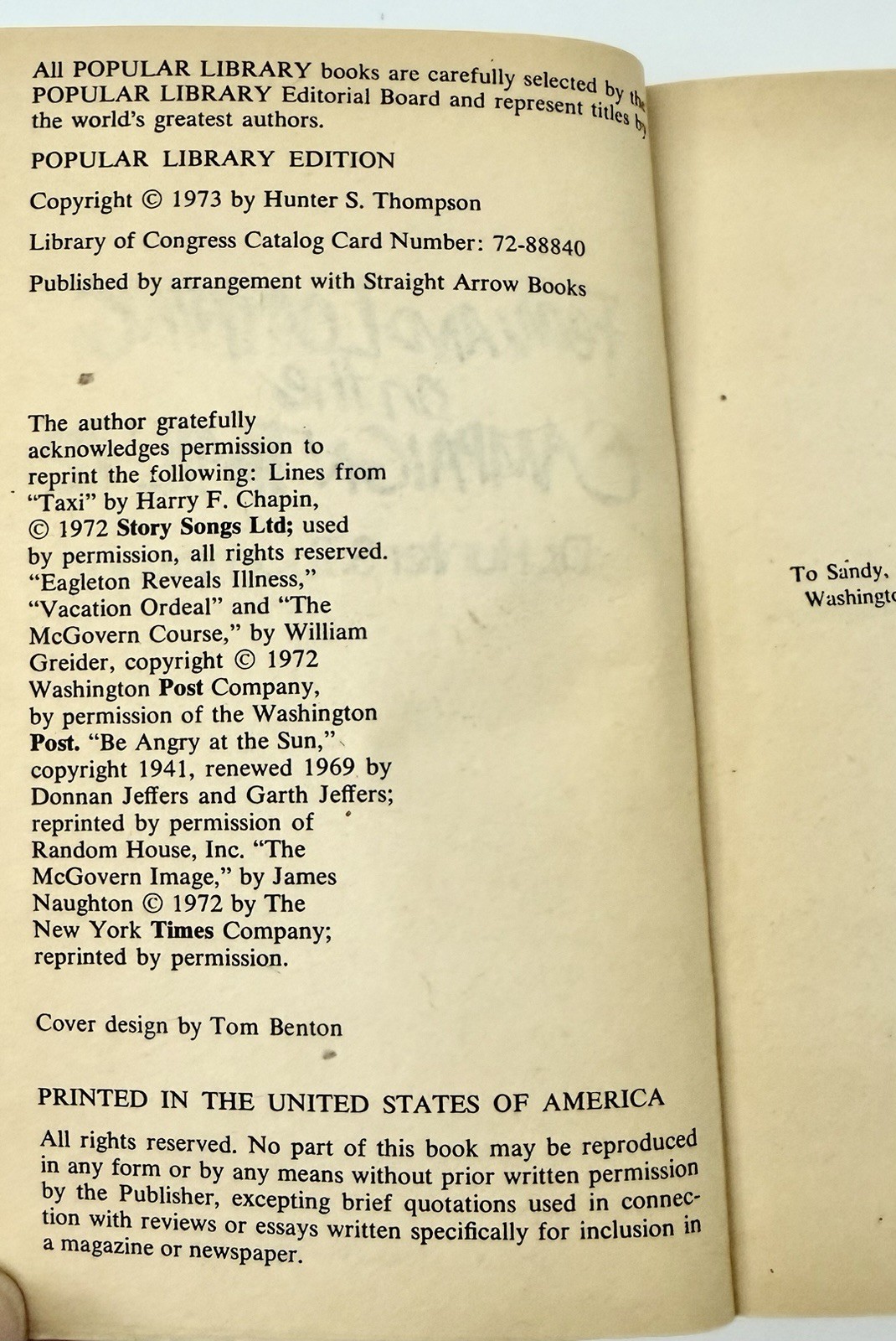 Fear and Loathing: On the Campaign Trail ’72 Hunter S. Thompson Paperback 1973