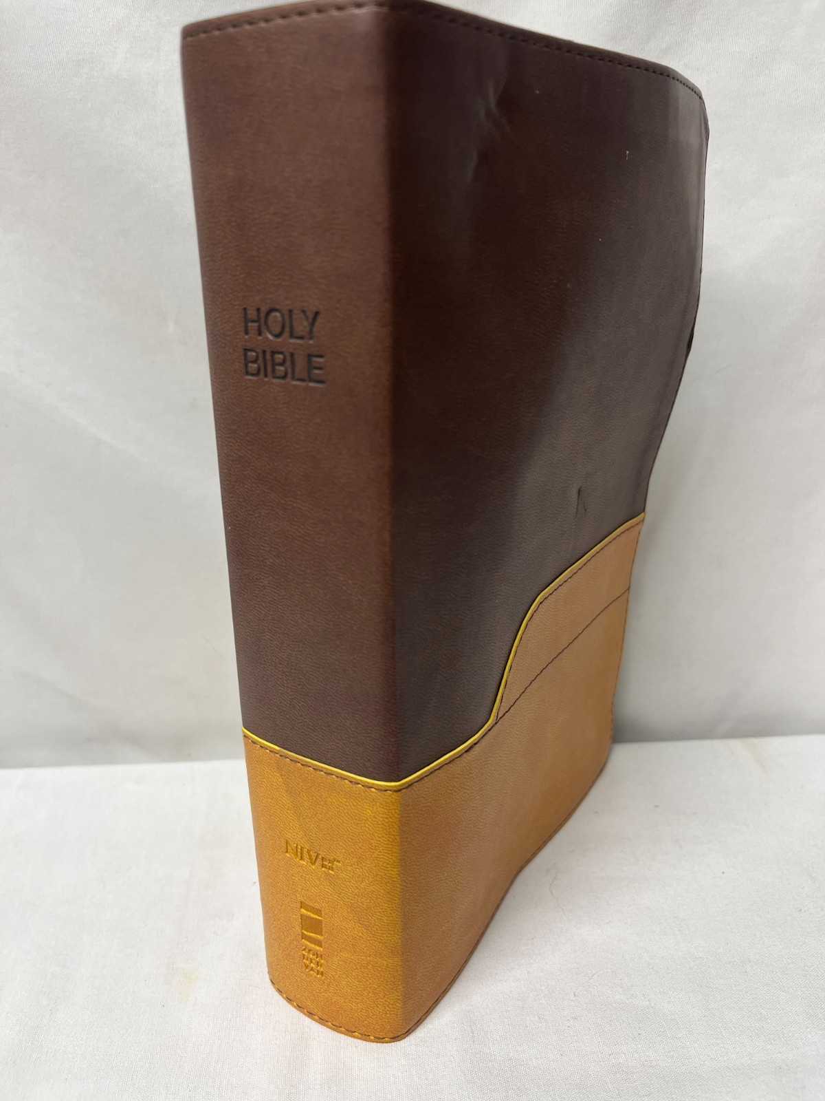 Holy Bible NIV Zondervan Italian Duo Tone Leather 2011 Large Print Yellow Brown