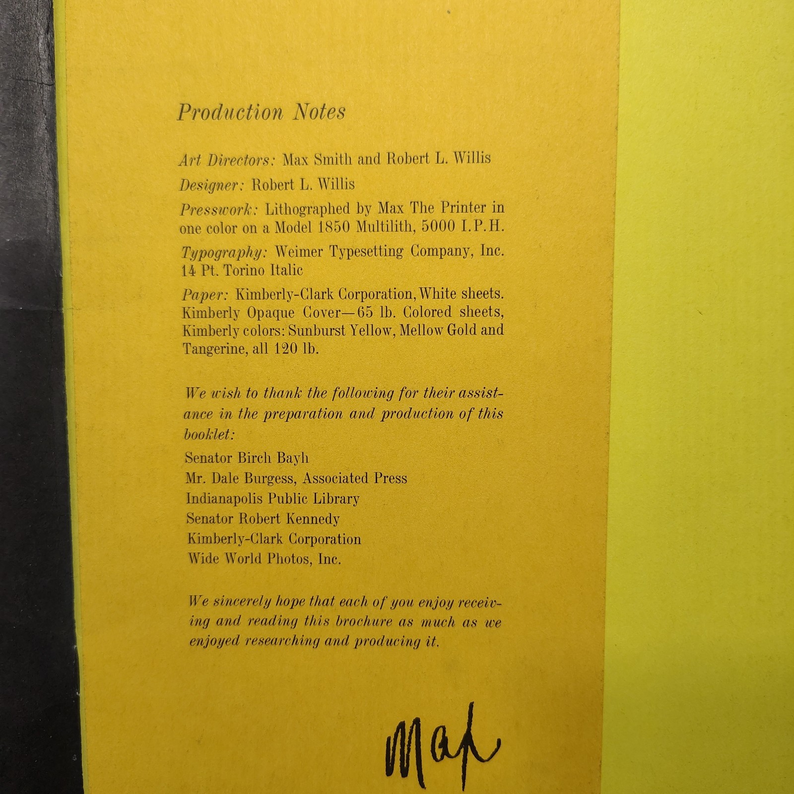 1960’s The Words Of John F Kennedy Max the Printer Robert Willis 24pg Brochure
