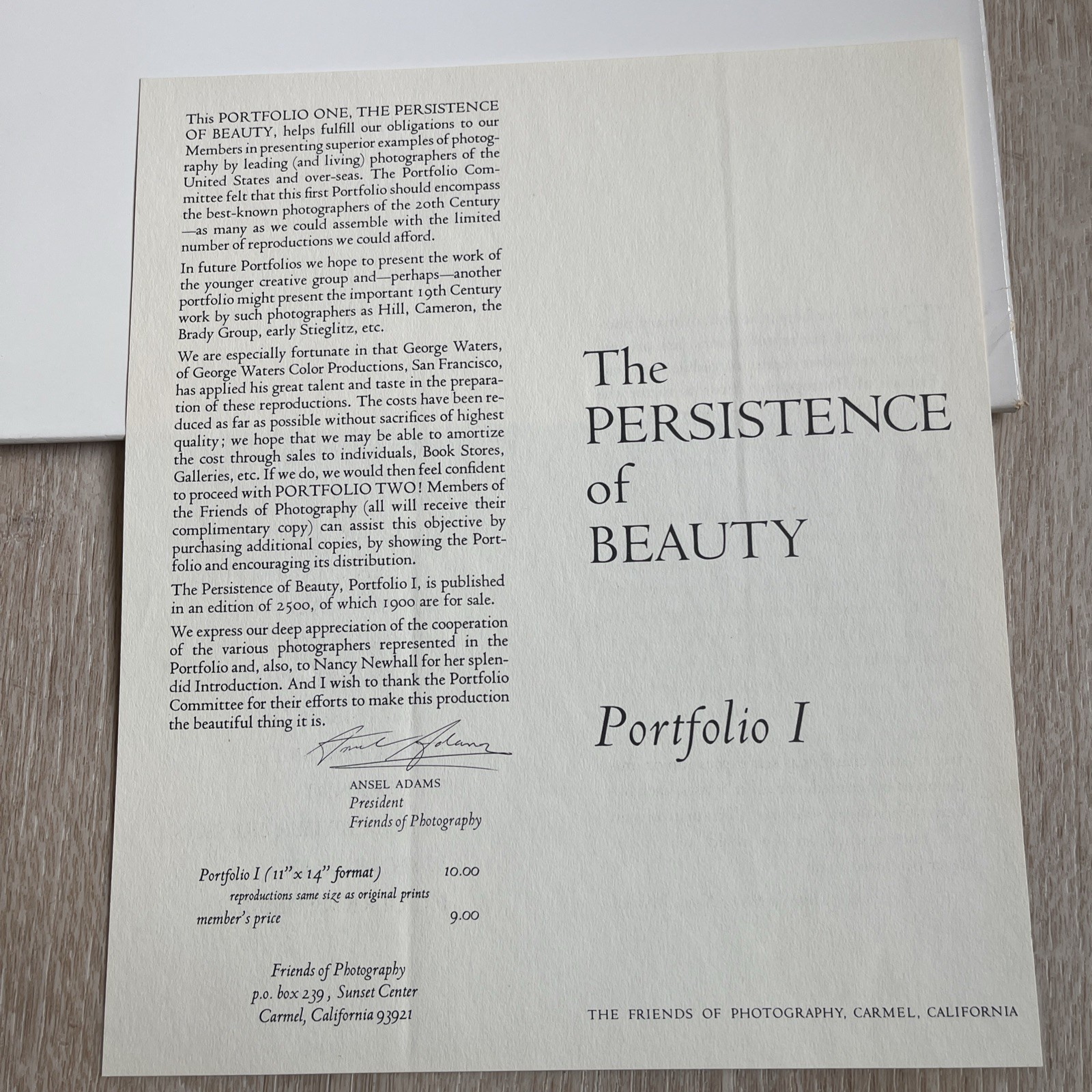 1969 Ansel Adams’ Friends of Photography 1st Portfolio The Persistence of Beauty