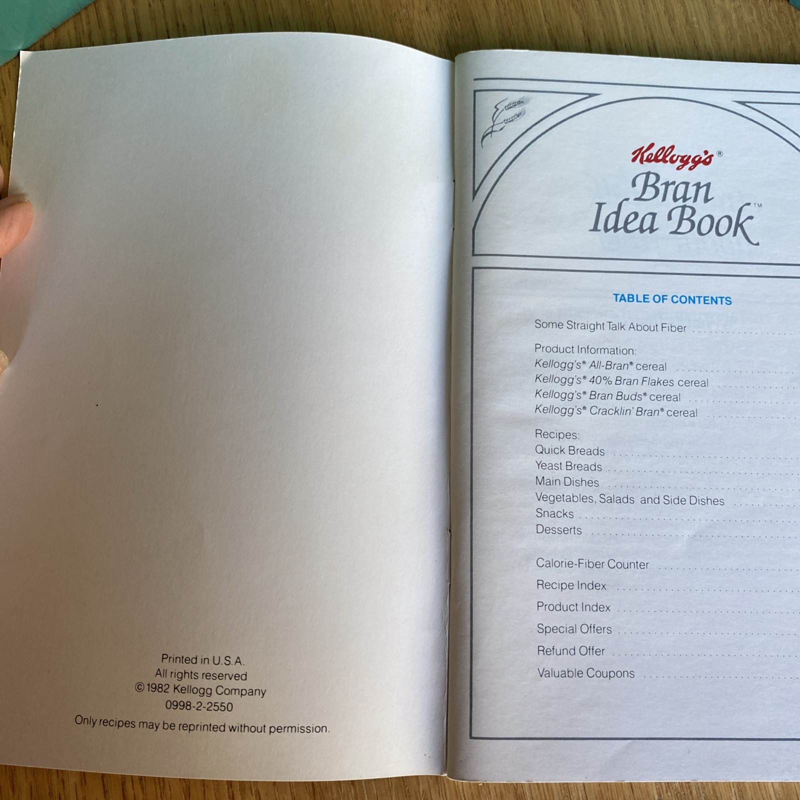 Vintage Kelloggs Bran Idea Book 1982 Recipes Soft Cover 75 pages, Charts, Info