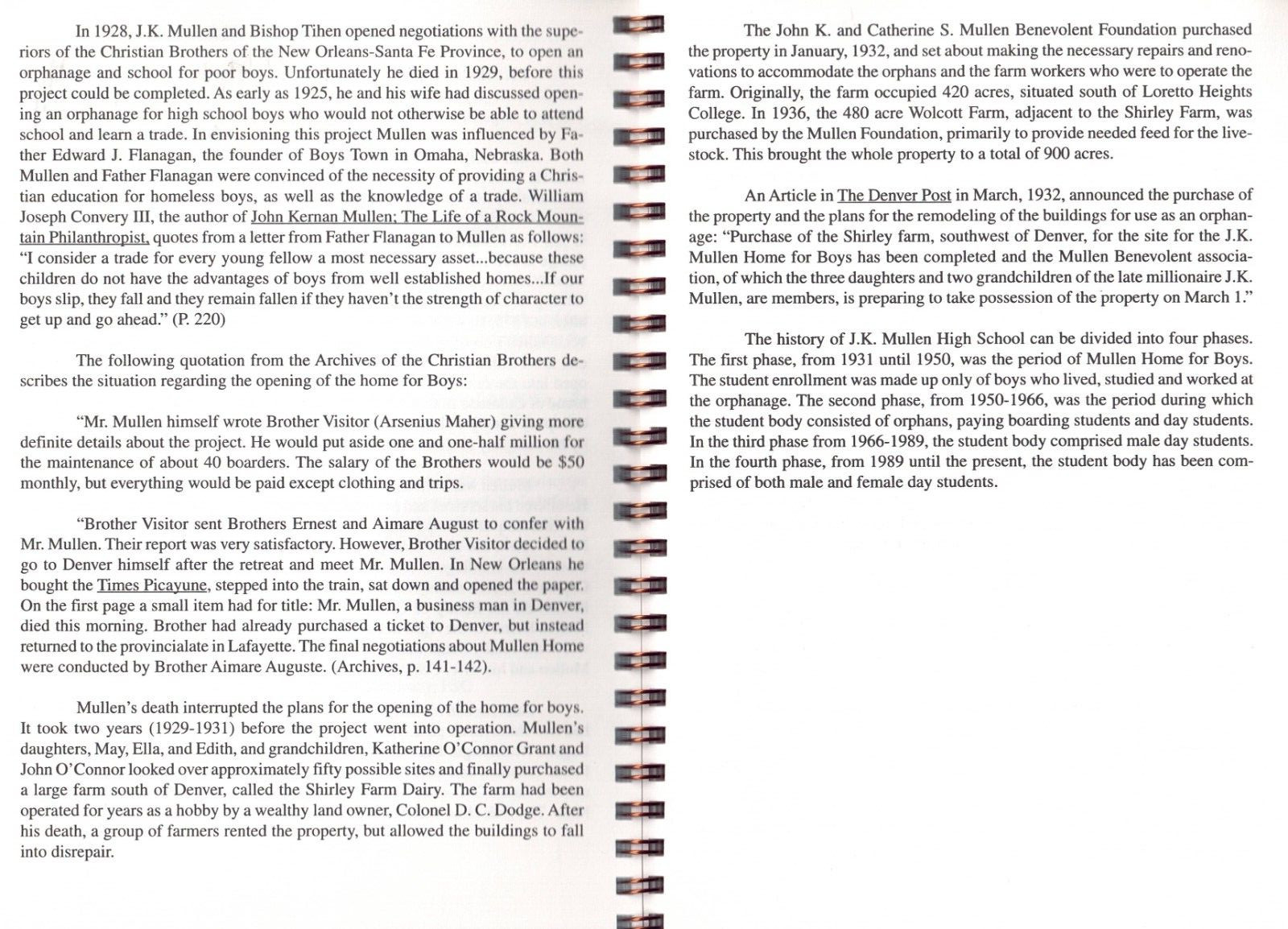 The History Of J. K. Mullen Christian Brothers-High School-1931-2000-Colorado
