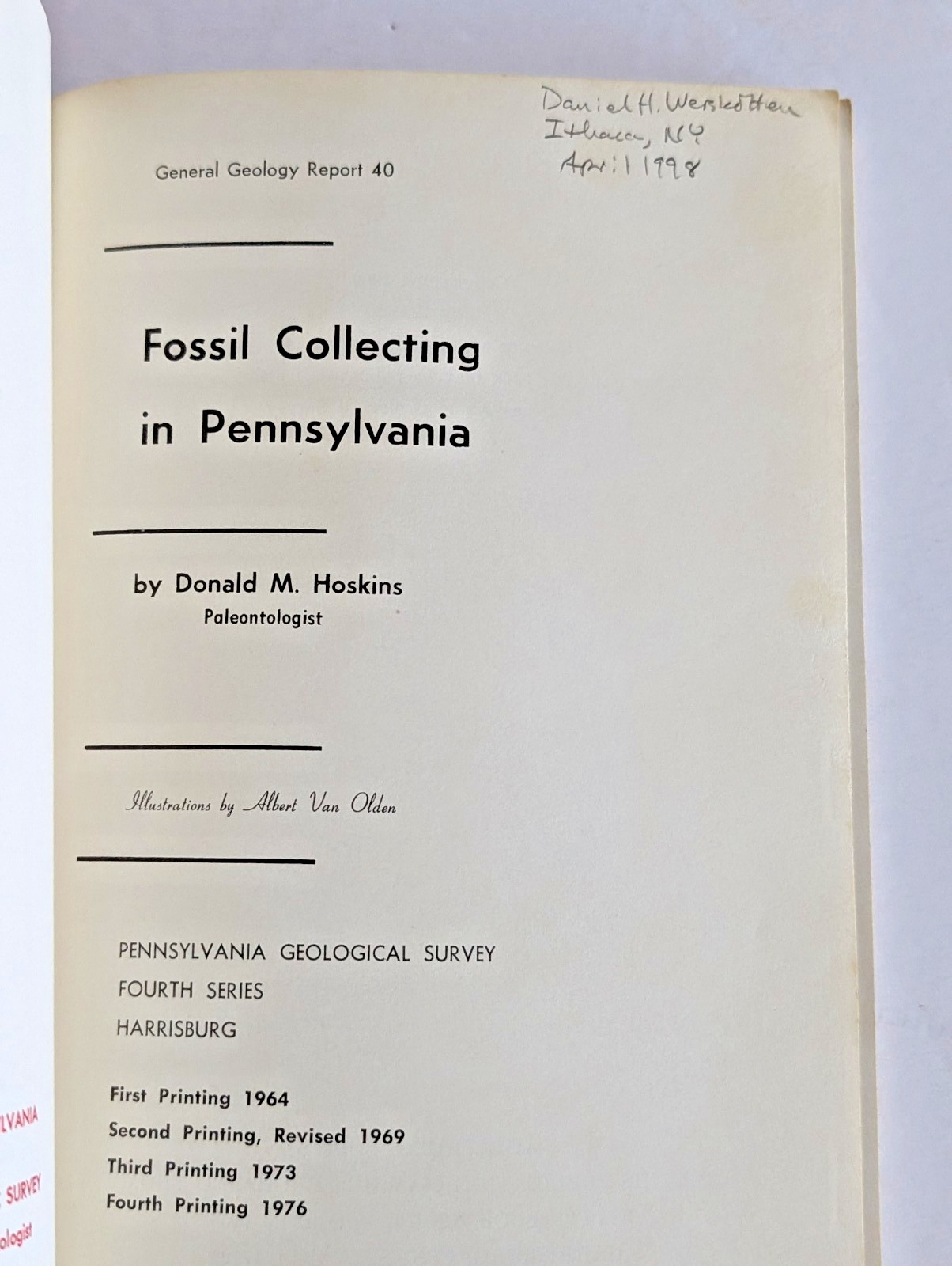 Fossil Collecting in Pennsylvania by Donald M. Hoskins 4th Printing 1976 w/ Map