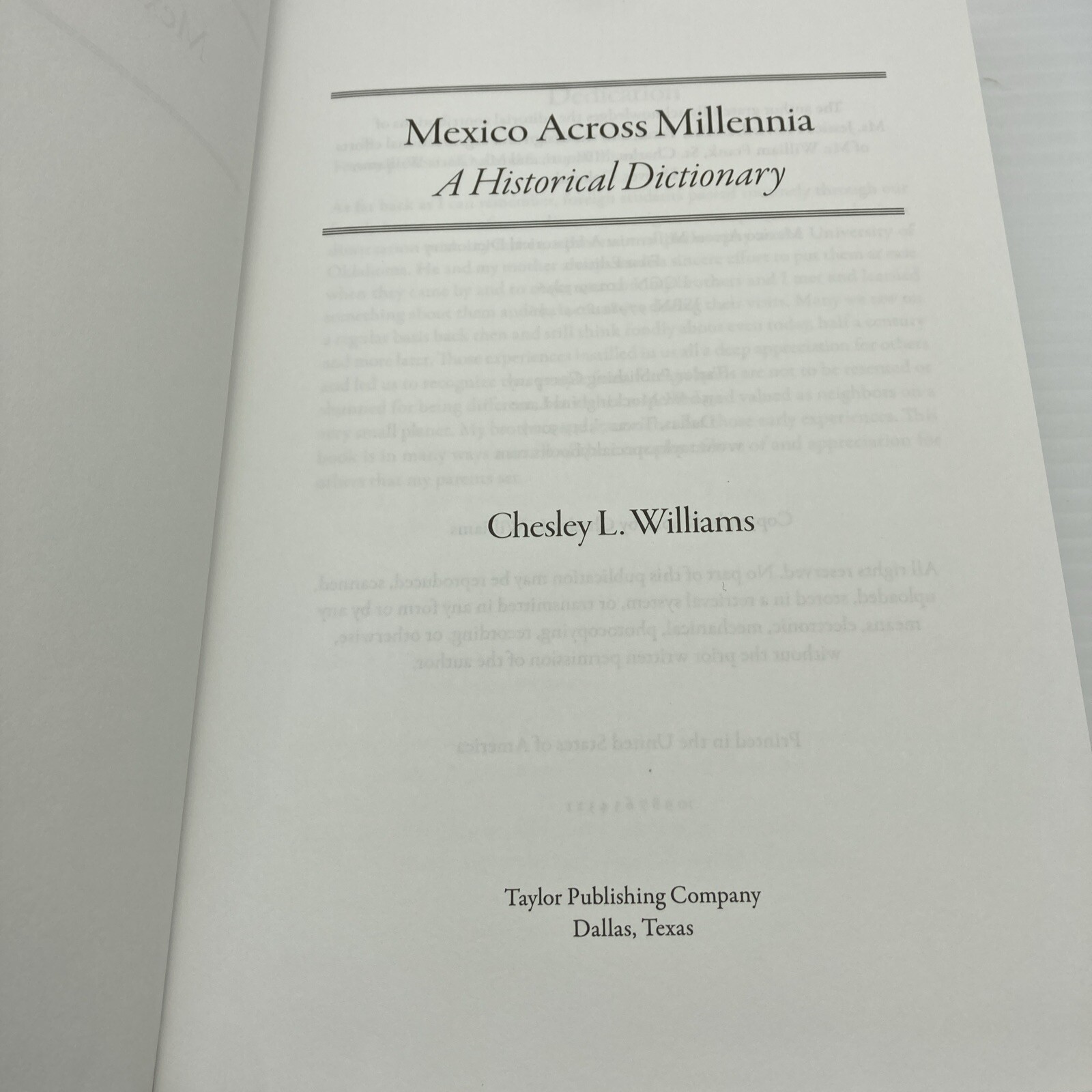 Mexico Across Millennia A Historical Dictionary Chesley L. Williams 2022 HC