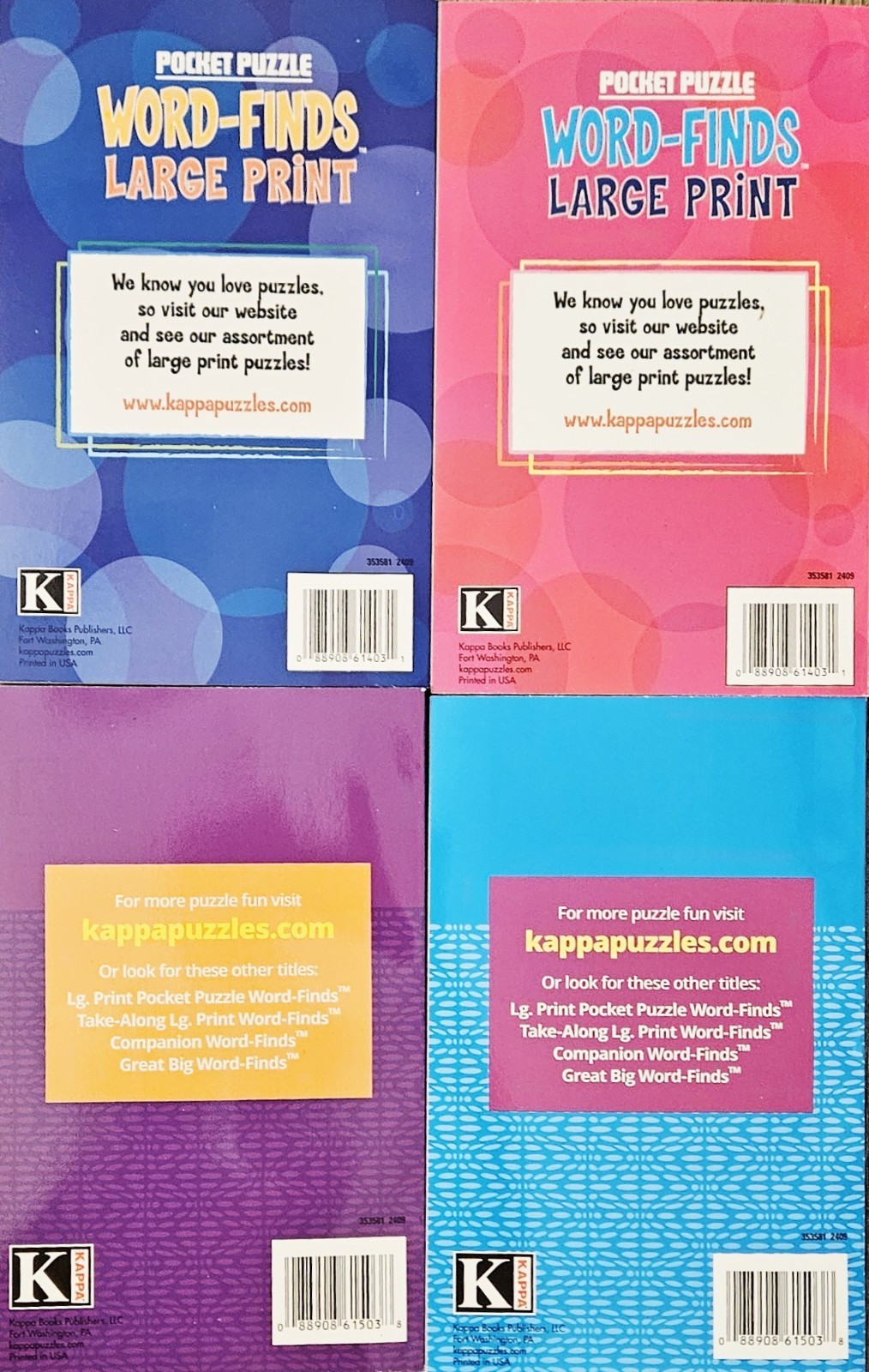 4 New Pocket Sized Large Print Word-Finds Puzzle Word Search Books Set Brand New