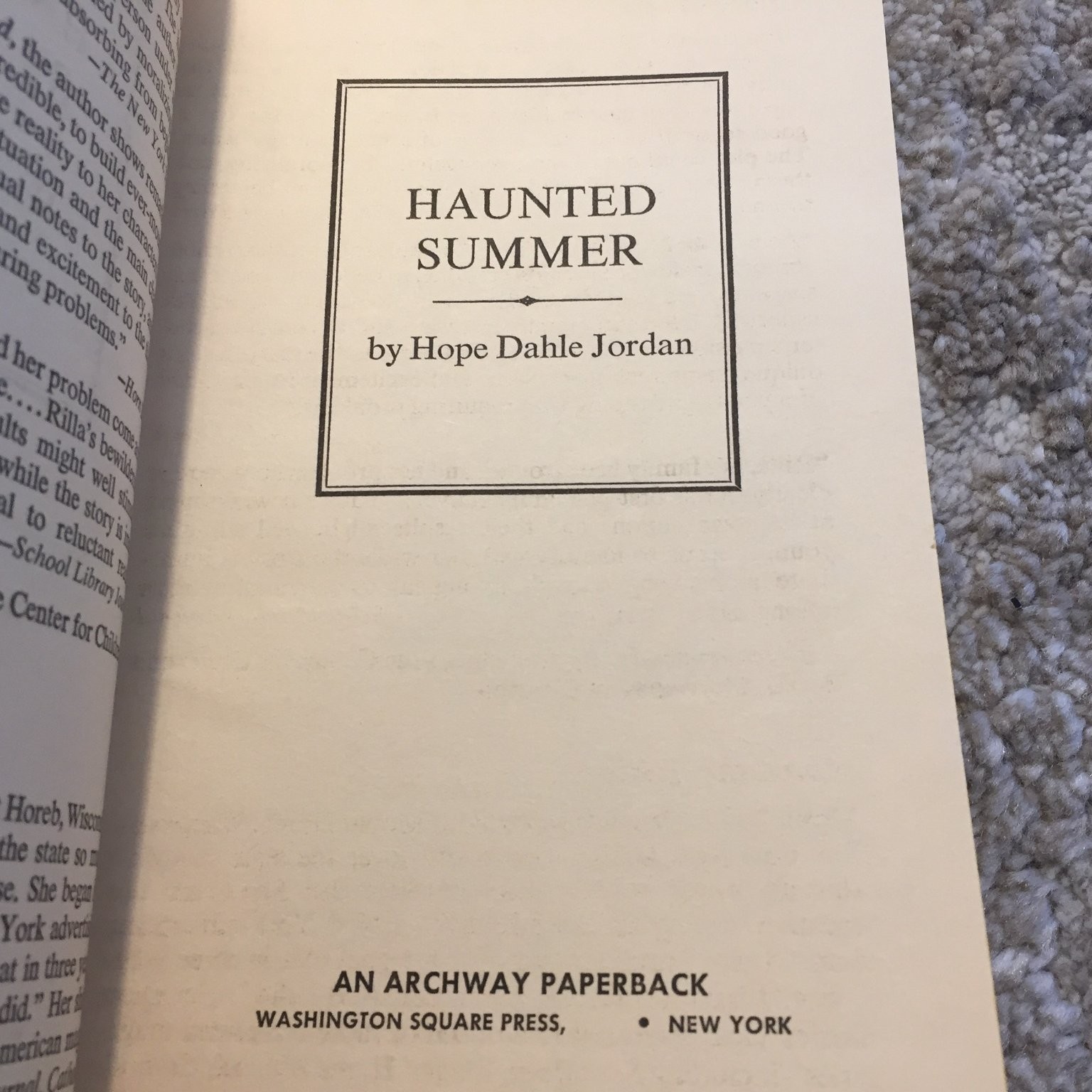 Haunted Summer Hope Dahle Jordan 1969 Washington Square Press Mystery Suspense