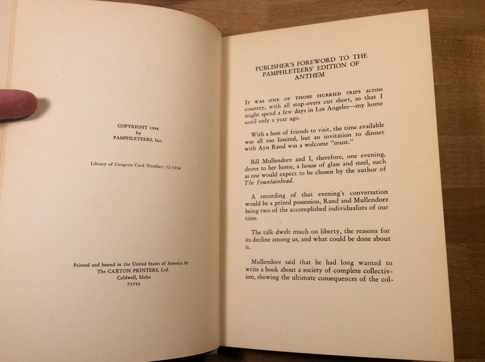 Anthem, Ayn Rand, RARE 1953 Hardcover w/ Dust Jacket