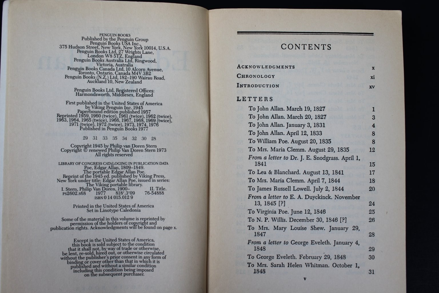 The Portable Poe Edgar Allan Poe Philip Van Doren Stern Penguin Books 1977