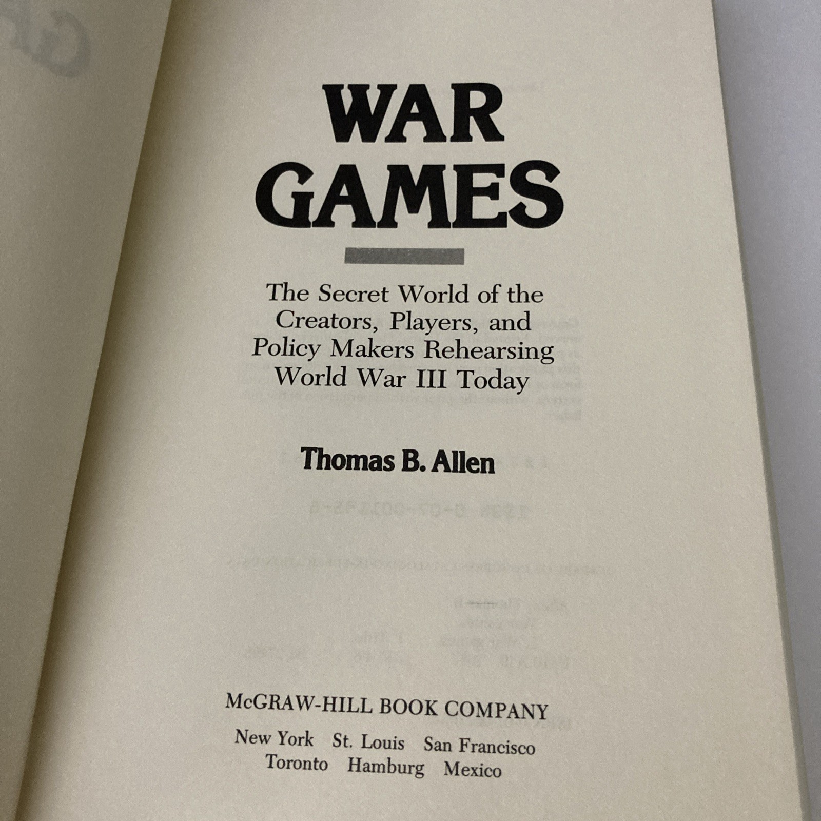 War Games by Thomas B. Allen – HC – LIKE NEW