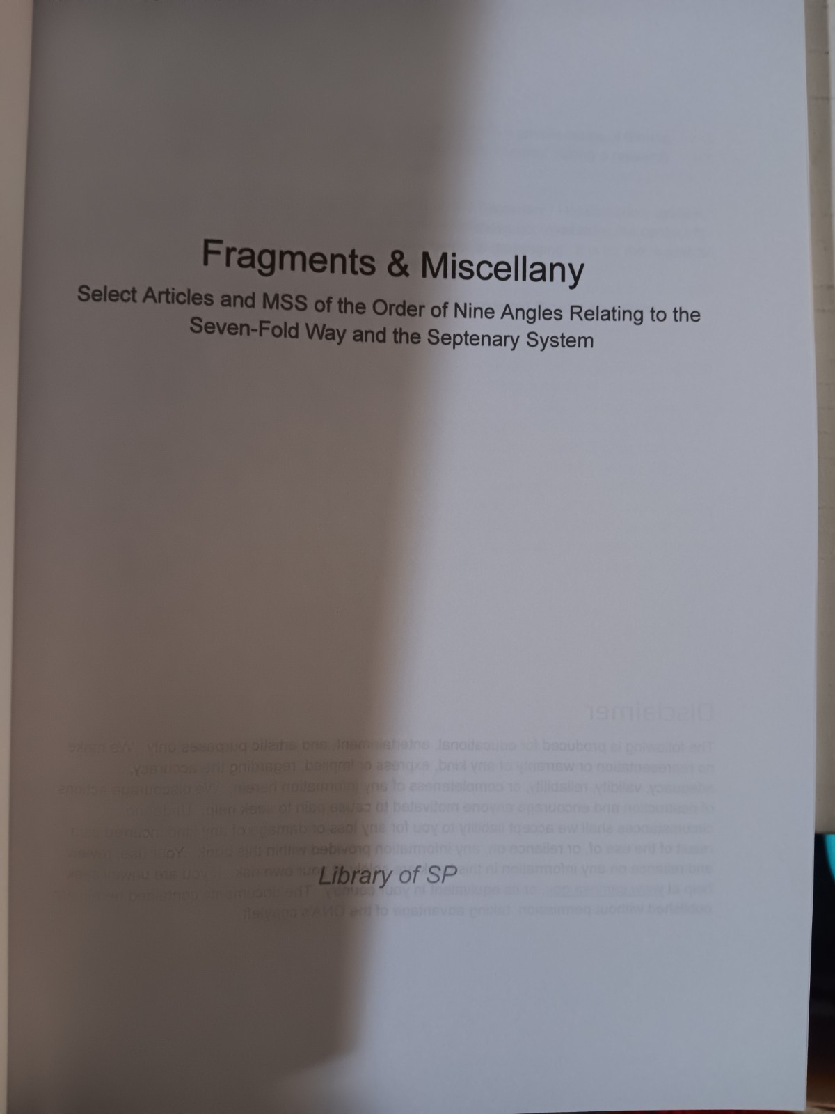 Order Of Nine Angles ONA O9a Fragments& Miscellany (Private Collection) Satanism