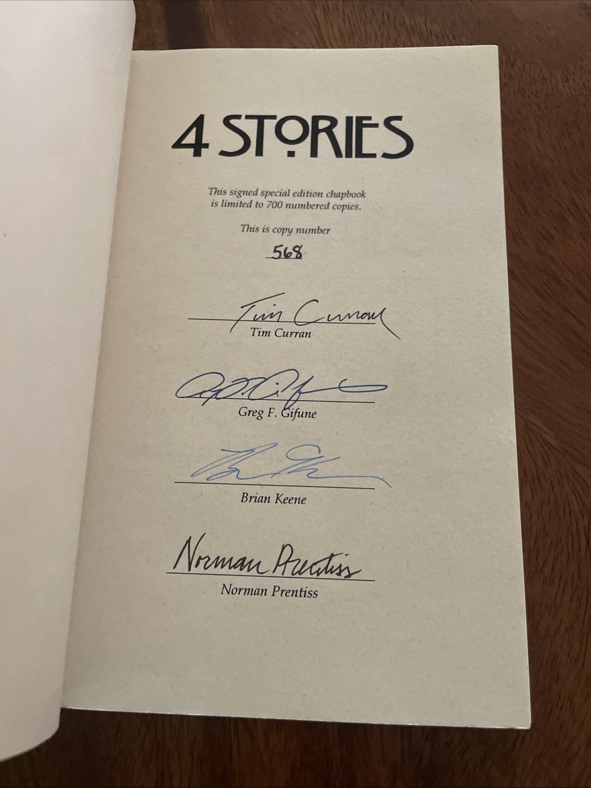 4 Stories Signed By Curran/Keene/Gifune/Prentiss First Edition #568/700
