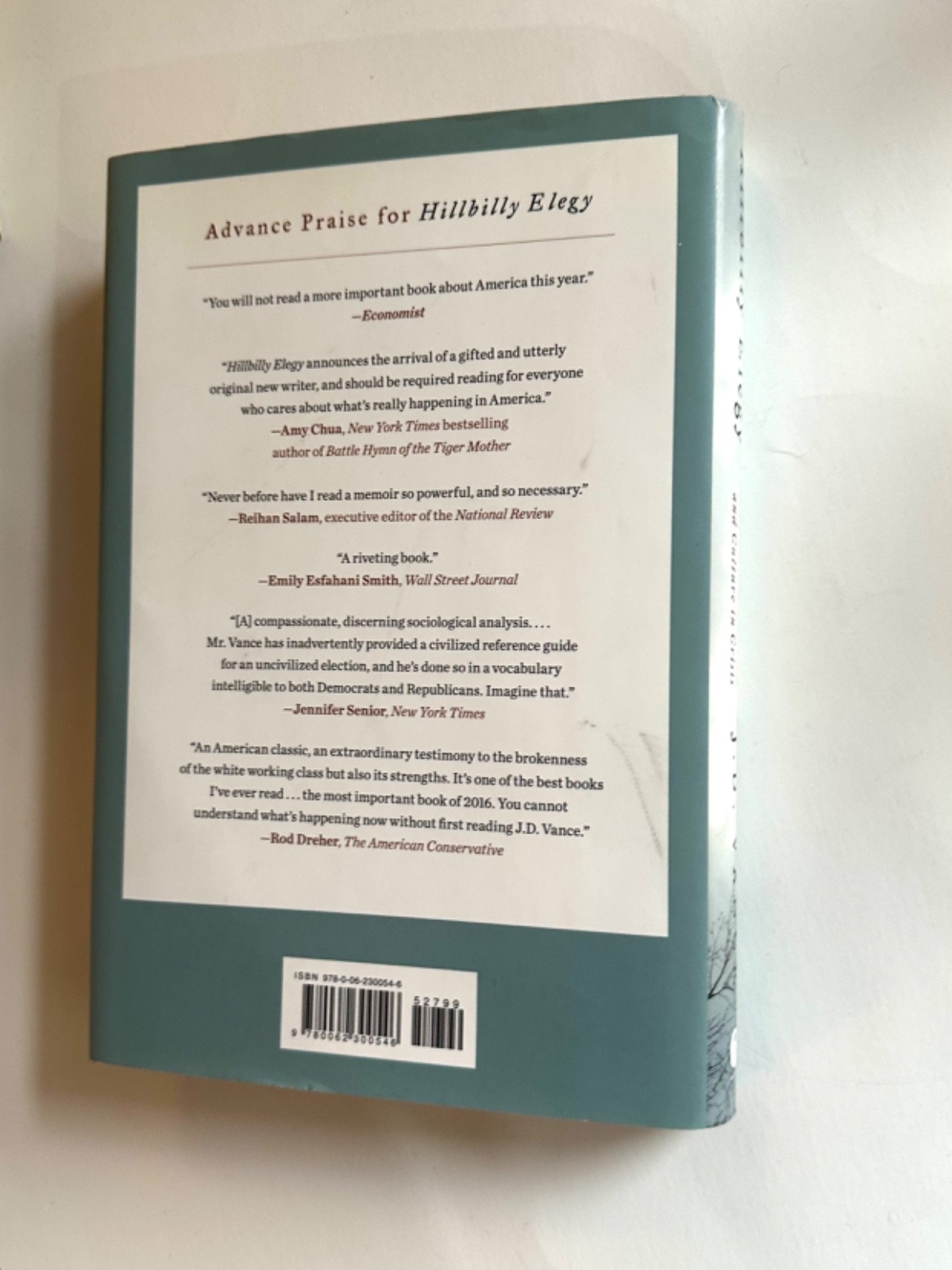Hillbilly Elegy – J.D. Vance Memoir, 1st Edition 2016, New w/ minor flaws
