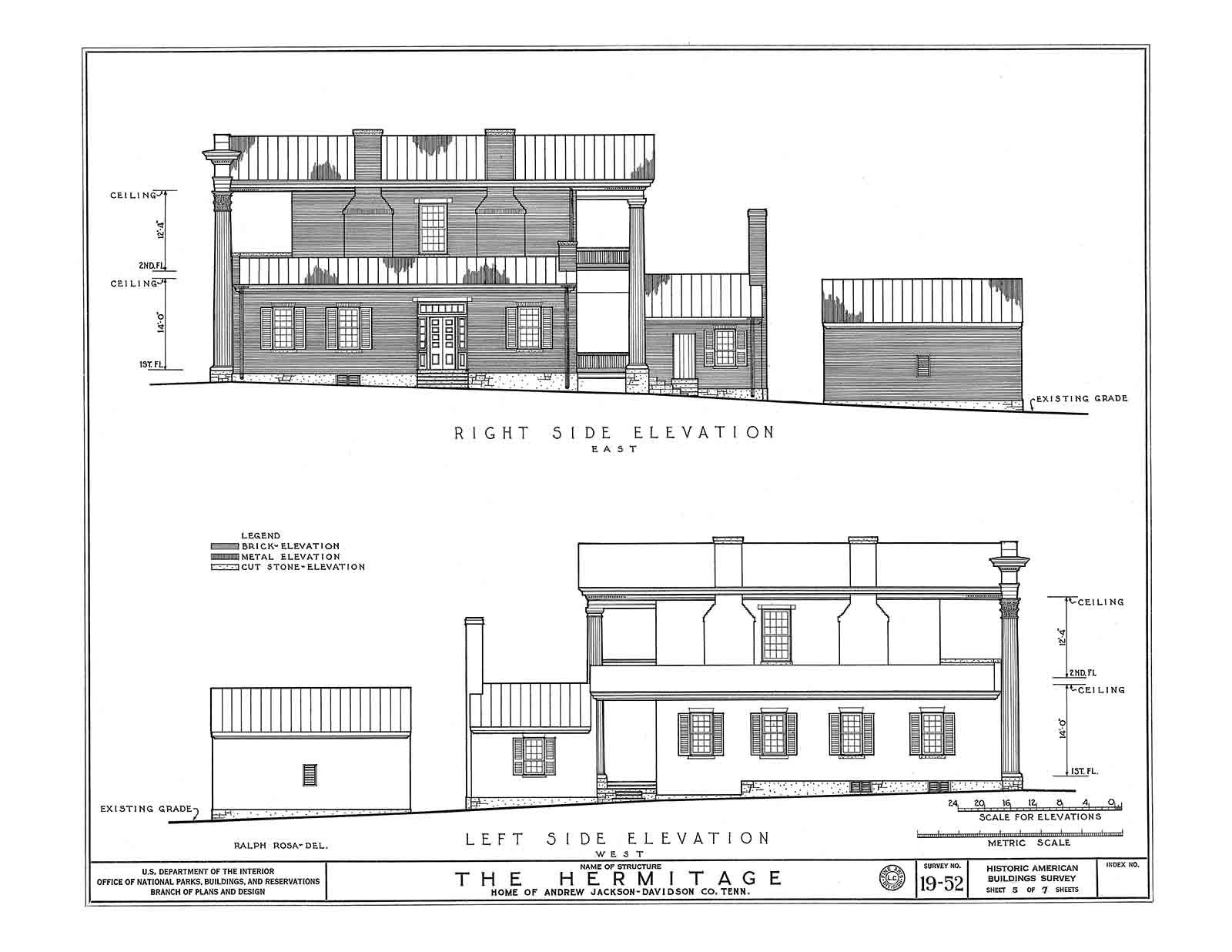 The Hermitage, Andrew Jackson House Drawings, Architectural Plan Drawings
