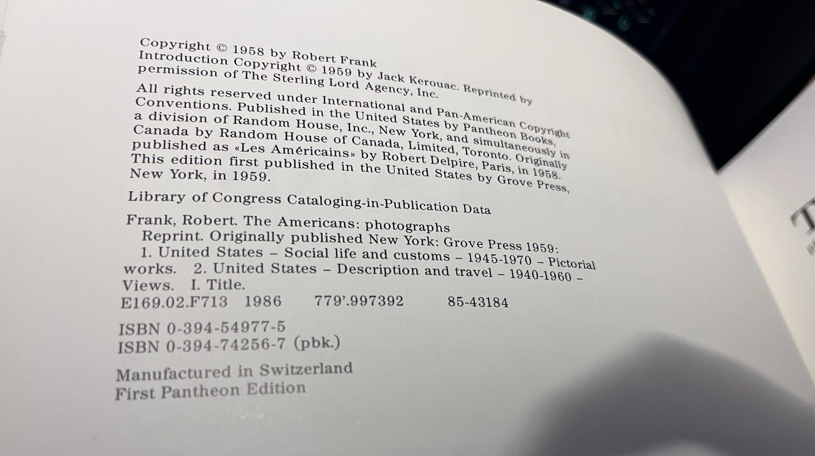 The Americans by Robert Frank (1986 Paperback) 1st Pantheon Ed. 0-394-74256-7