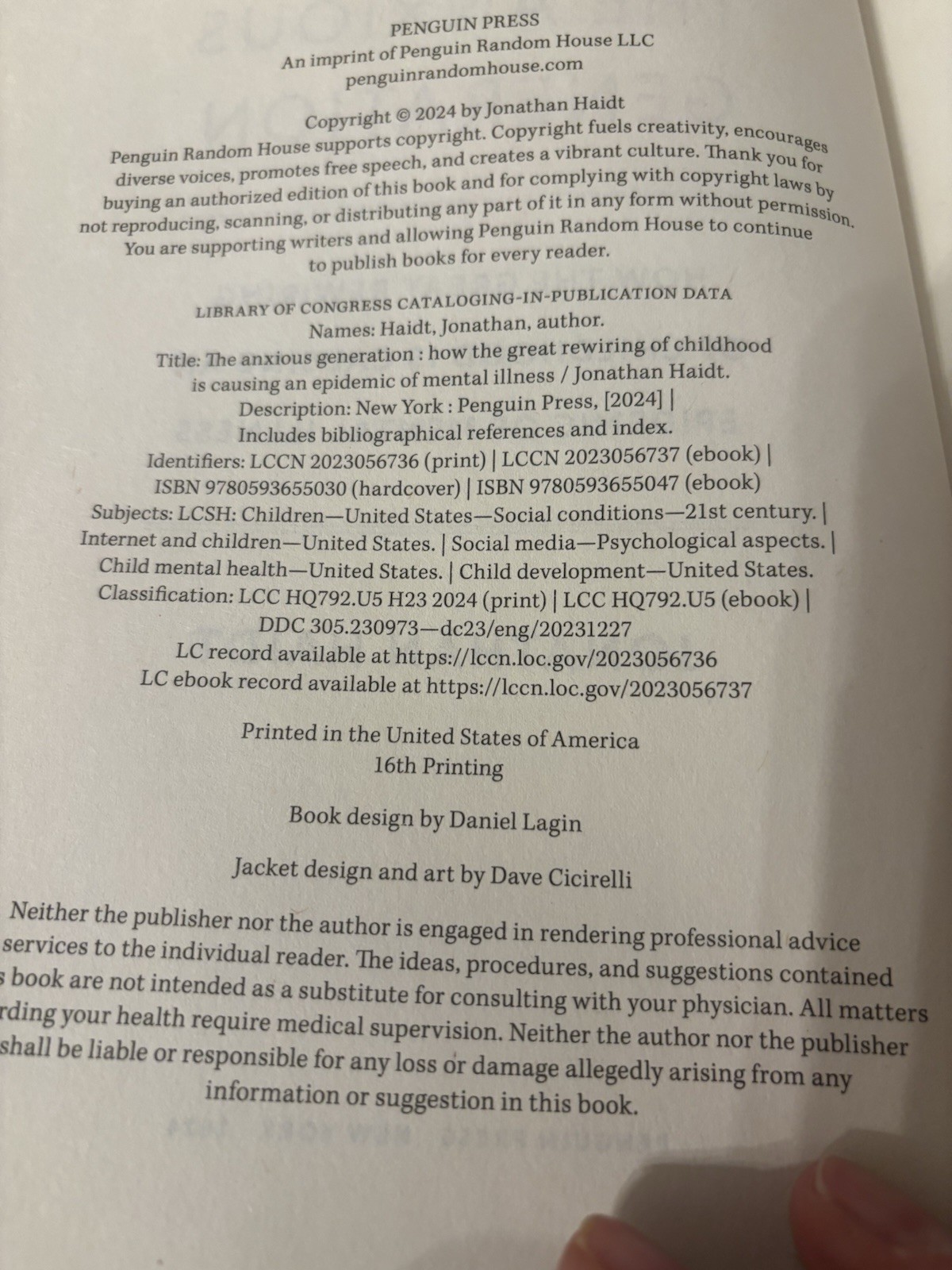 The Anxious Generation. Jonathan Haidt Penguin 2024 Hardcover. Fine Unread