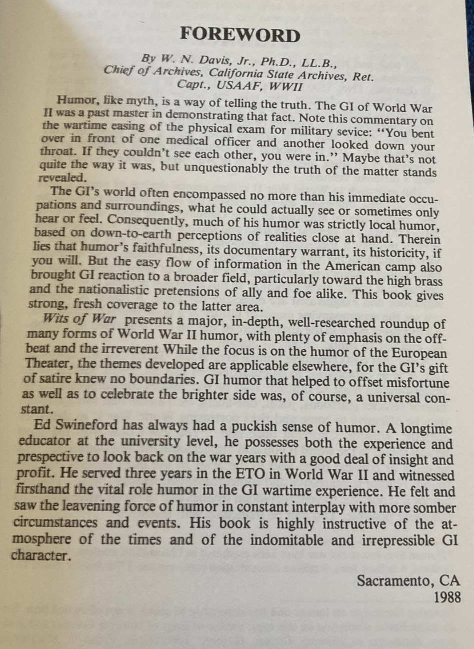Wits Of War: Unofficial G.I. Humor – History of WWII by Edwin J. Swineford, 1989