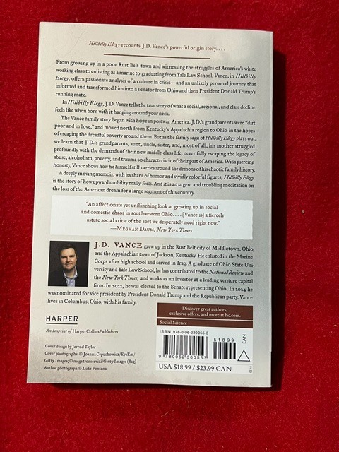 Hillbilly Elegy J.D. Vance Paperback Memoir Book Excellent Condition