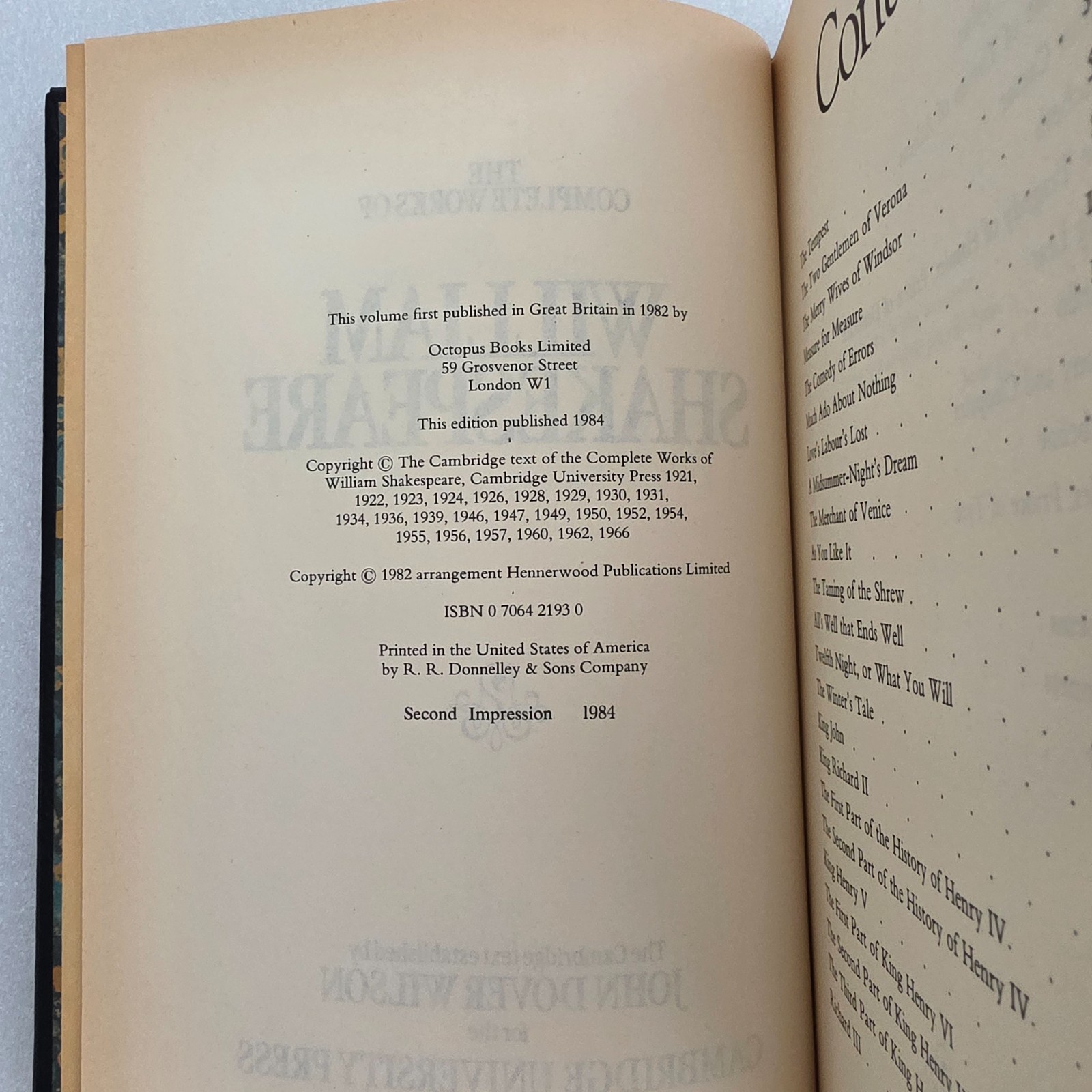 The Complete Works of William Shakespeare 1984 Hardcover Octopus Books Cambridge