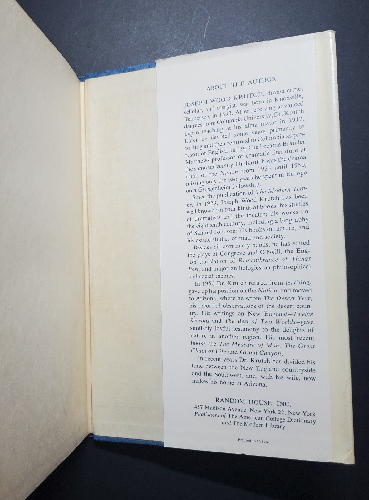 Human Nature and the Human Condition by Joseph Wood Krutch-1959 Stated 1st Print