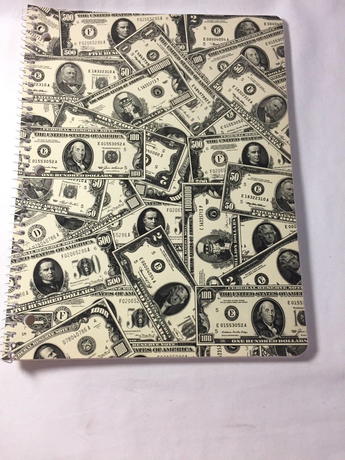 US Dollars Spiral Note Book ~ 60 Pages ~Big Bills Theme Book