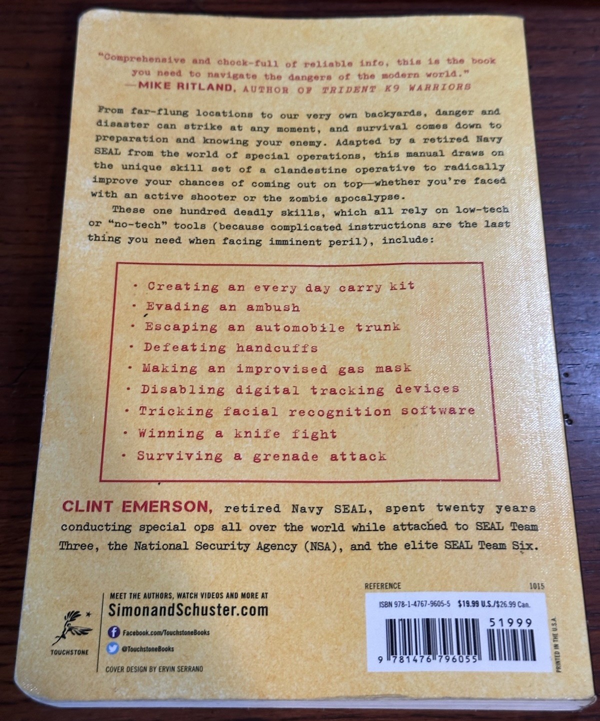 100 Deadly Skills: The NAVY SEAL Operative’s Guide by Clint Emerson 2015 PB