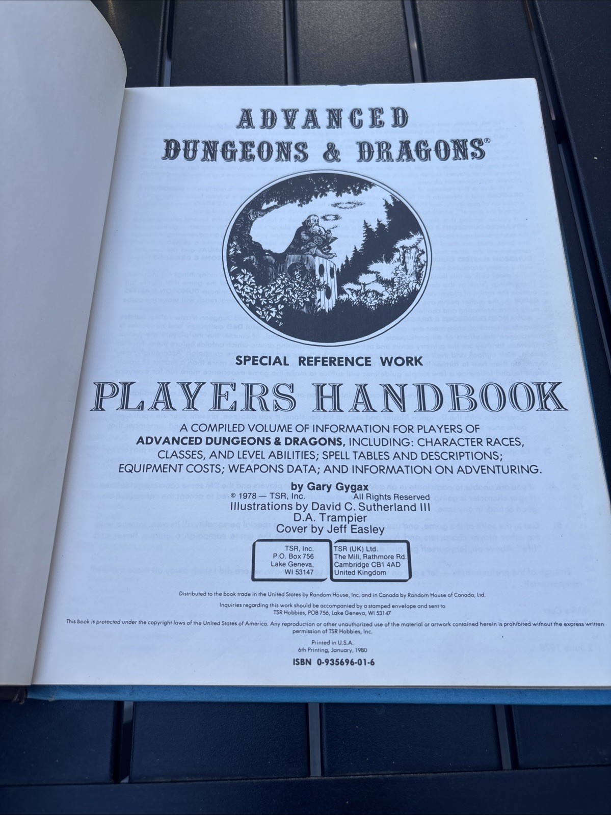 TSR Advanced Dungeons & Dragons Players Handbook Gary Gygax 1980 6th Printing