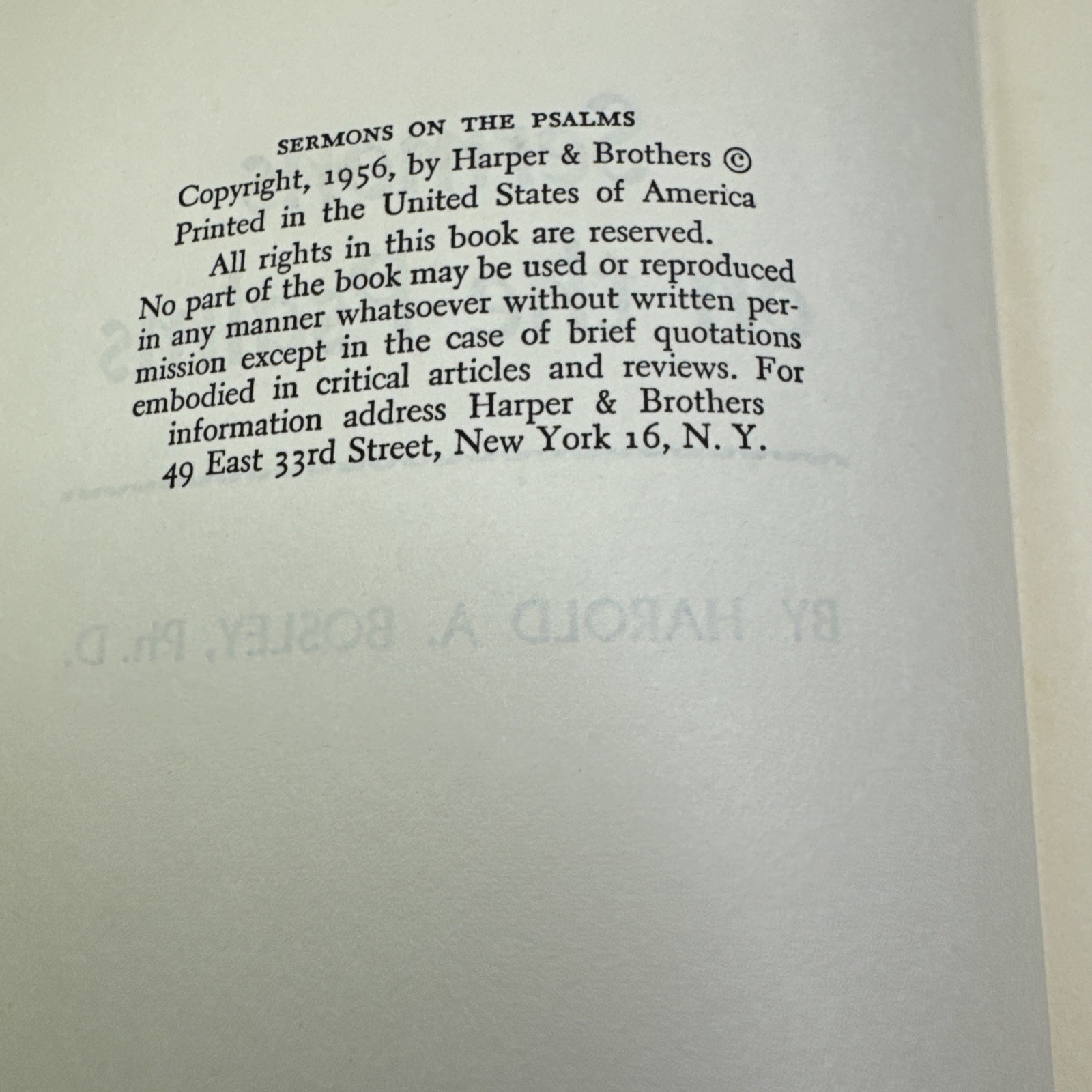 Sermons on the Psalms Harold A. Bosley 1956 HC Harper & Bros Vintage Christian