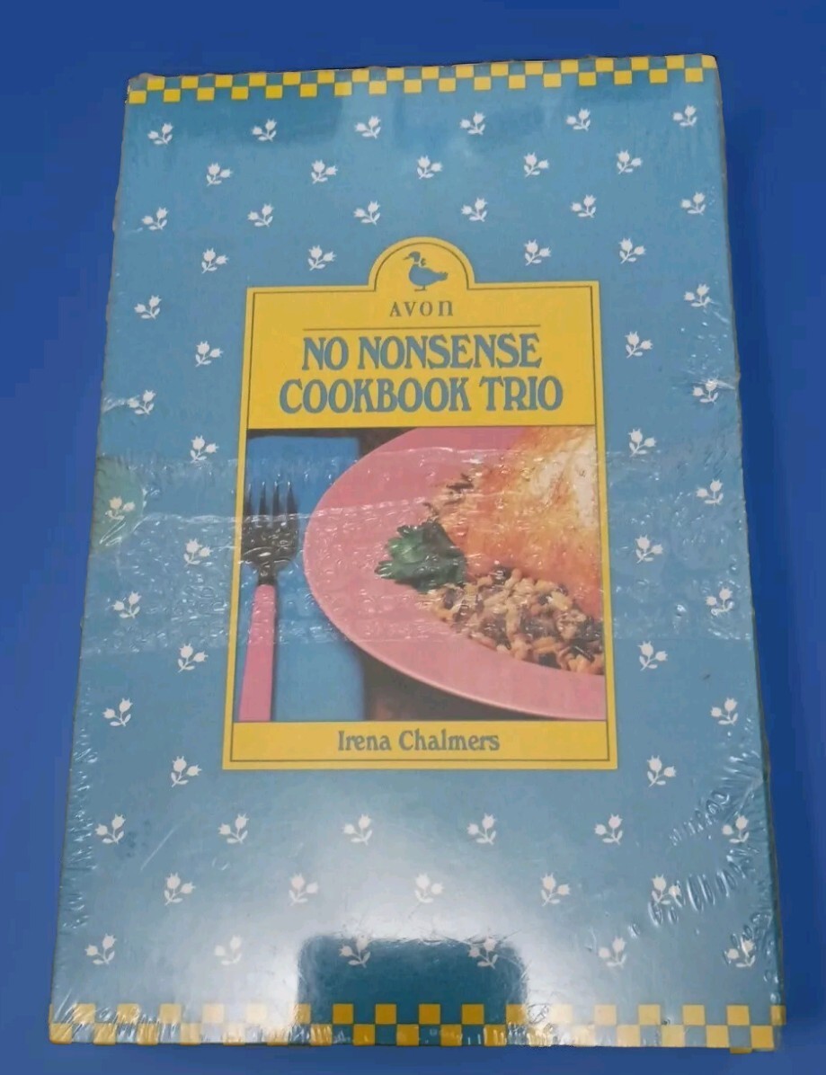 New Sealed Vintage 80s Avon No Nonsense Cookbook Trio by Irena Chalmers Book Set