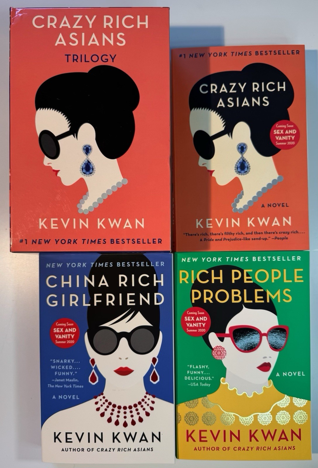 Paperback book box set titled ‘Crazy Rich Asians Trilogy’ by Kevin Kwan.