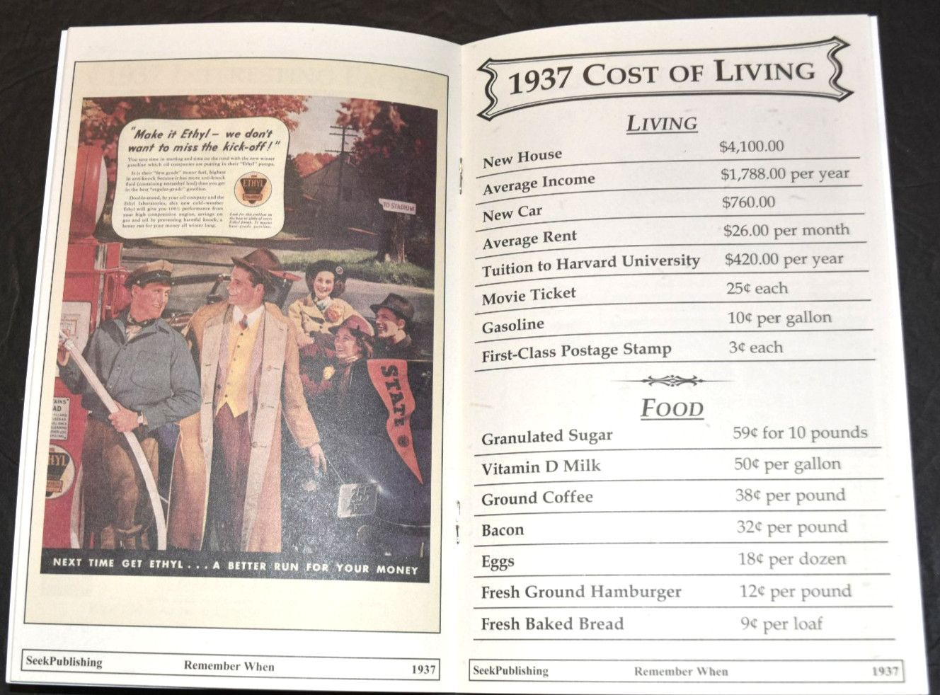 VTG “1937 REMEMBER WHEN – A Look Back in Time,” (5″ x 8″) Booklet, 12 Pages, New