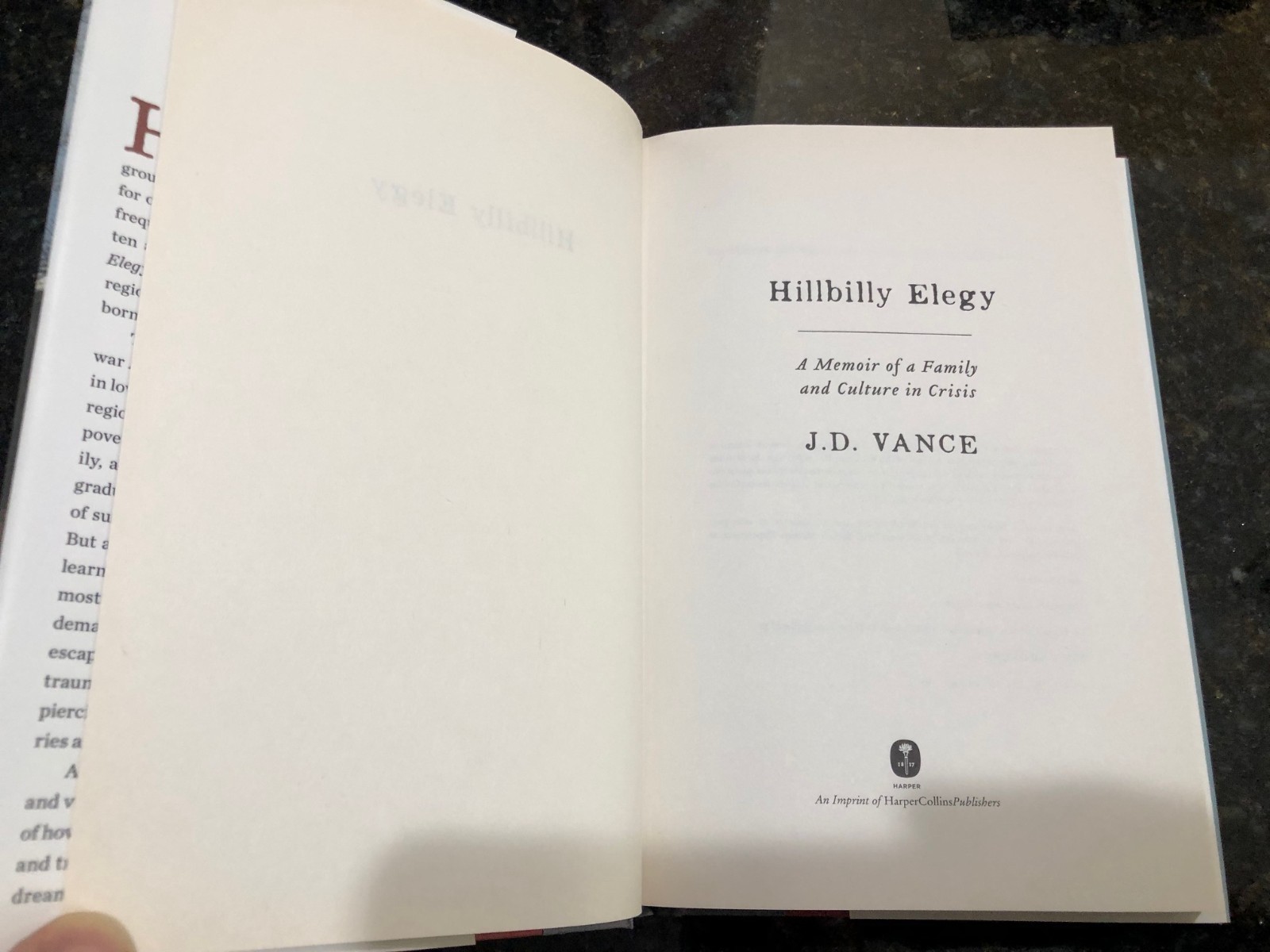 HILLBILLY ELEGY by J. D. Vance – STATED FIRST EDITION – Hardcover/DJ – BRAND NEW