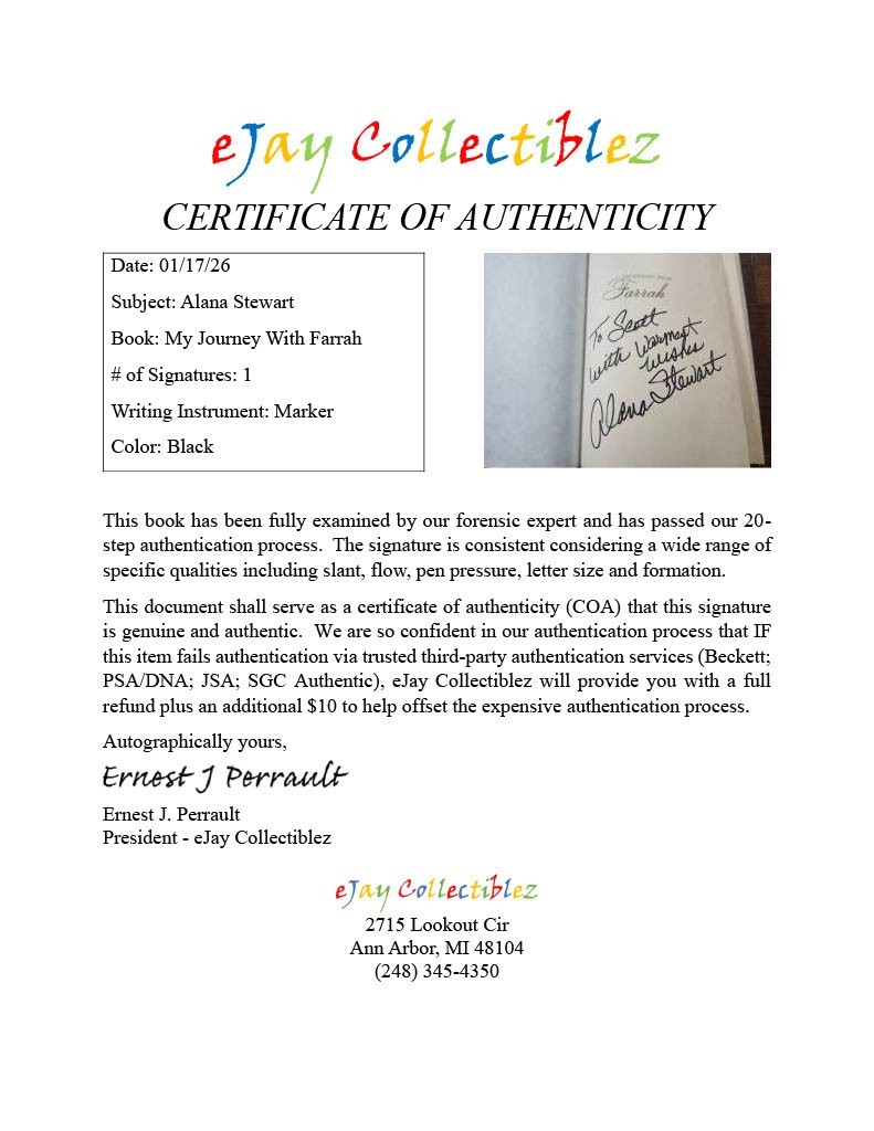 Alana Stewart SIGNED My Journey With Farrah Fawcett First Edition Hardcover COA